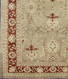 Sultanabad Design Rug with Stylized Design in Light Camel, Cream & Garnet Red