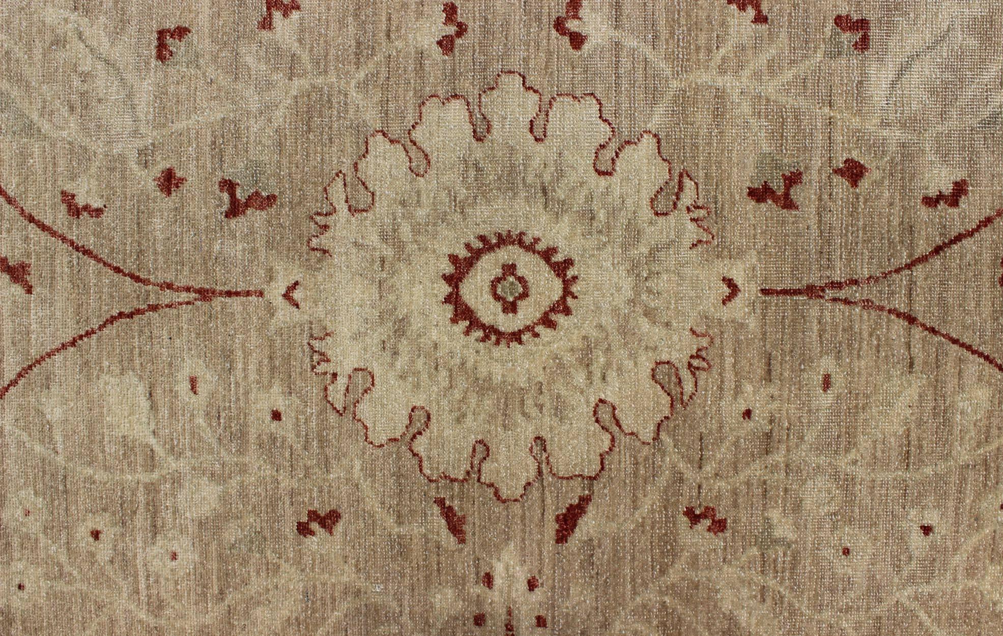 Contemporary Sultanabad Design Rug with Stylized Design in Light Camel, Cream & Garnet Red For Sale