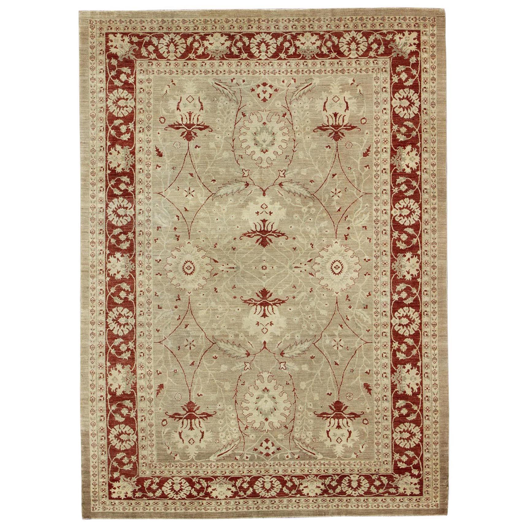 Sultanabad Design Rug with Stylized Design in Light Camel, Cream & Garnet Red For Sale