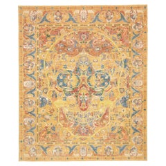 Sultanabad Skull Rug Hand-Knotted Memento Mori Wool Carpet in Saffron, 8 x 10 FT