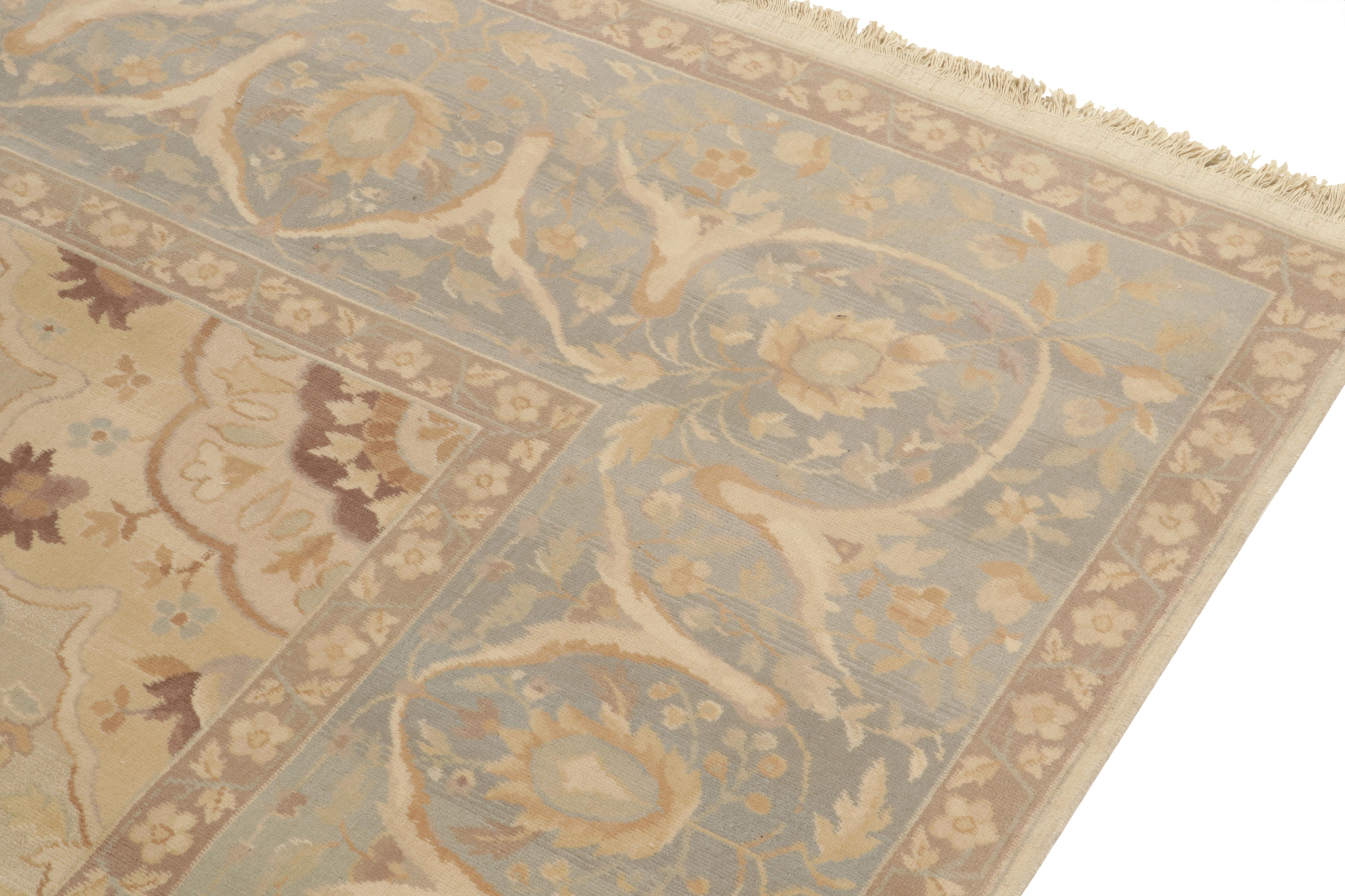 Chinese Rug & Kilim's Sultanabad Style Rug in Beige-Brown & Blue Floral Pattern For Sale