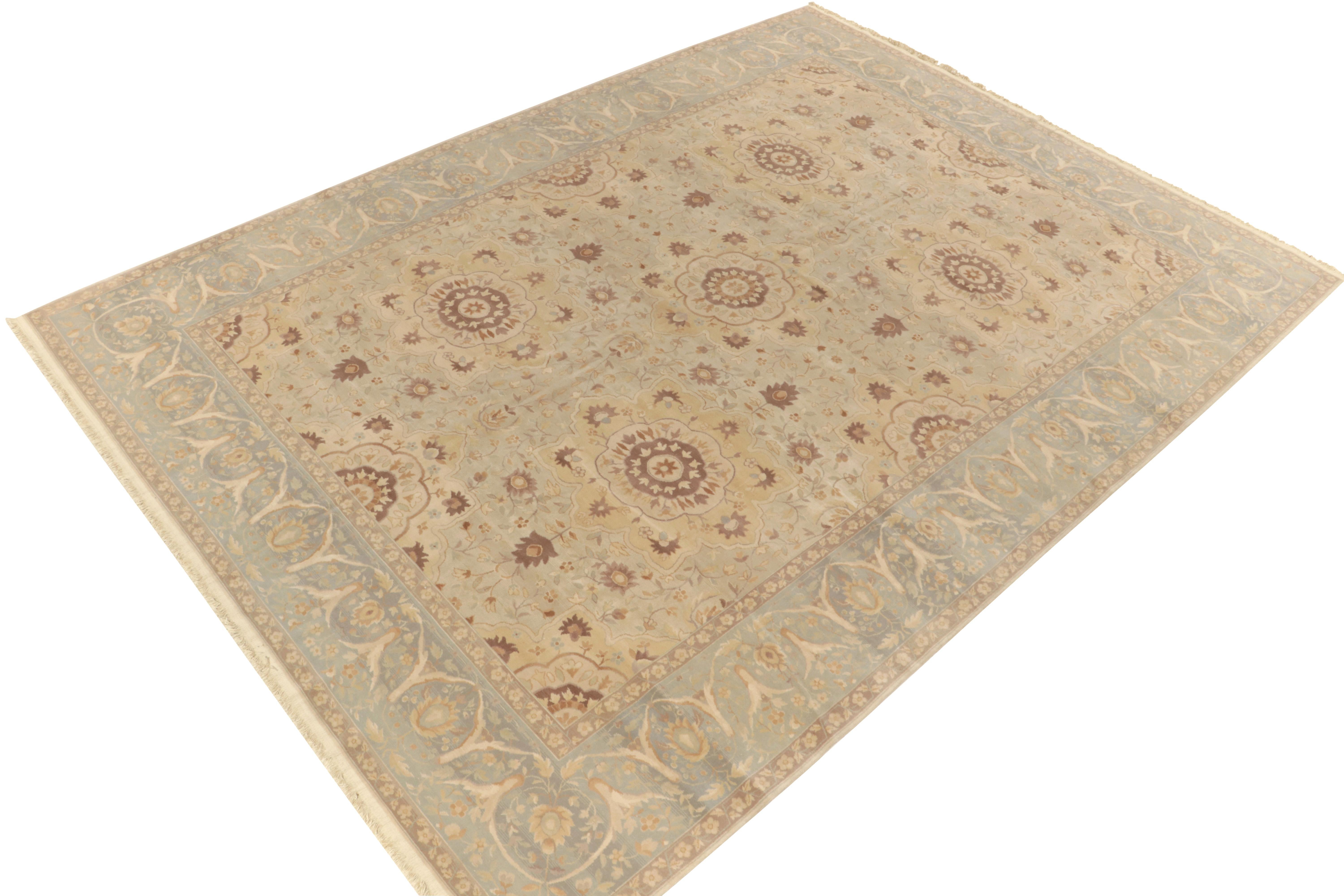 Hand-Knotted Rug & Kilim's Sultanabad Style Rug in Beige-Brown & Blue Floral Pattern For Sale