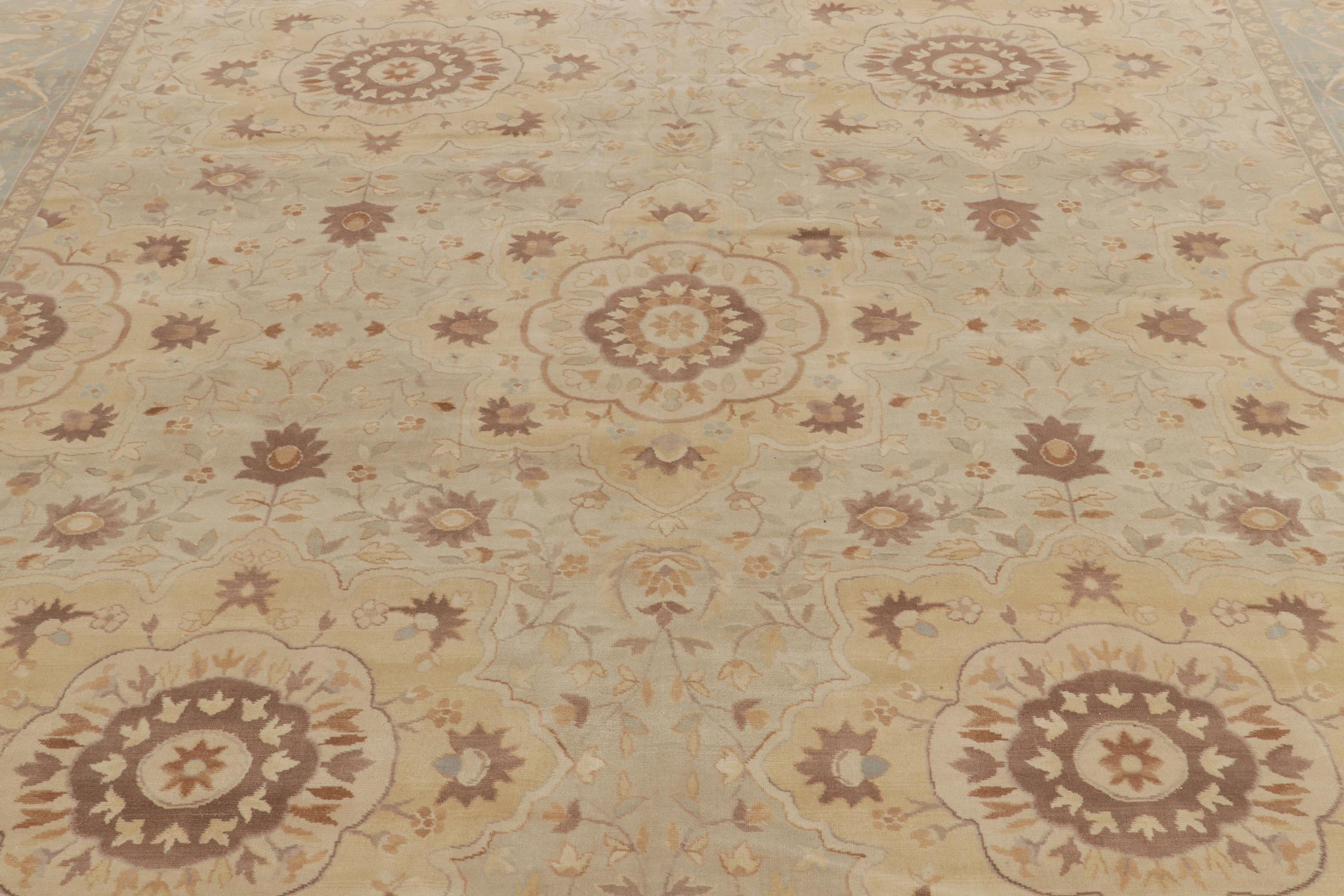 Rug & Kilim's Sultanabad Style Rug in Beige-Brown & Blue Floral Pattern In New Condition For Sale In Long Island City, NY