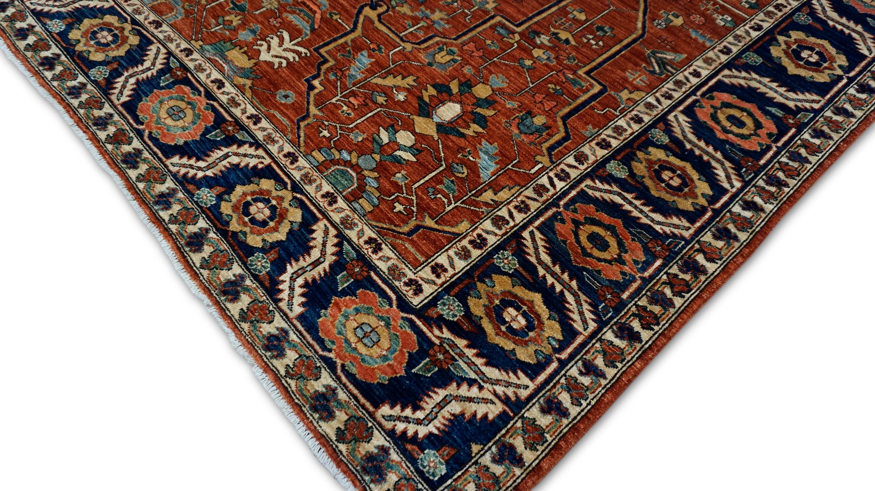 Sultanabad Rugs in lana blu navy e ruggine 8'8''x9'10'' In condizioni Nuovo in vendita a Torrance, CA
