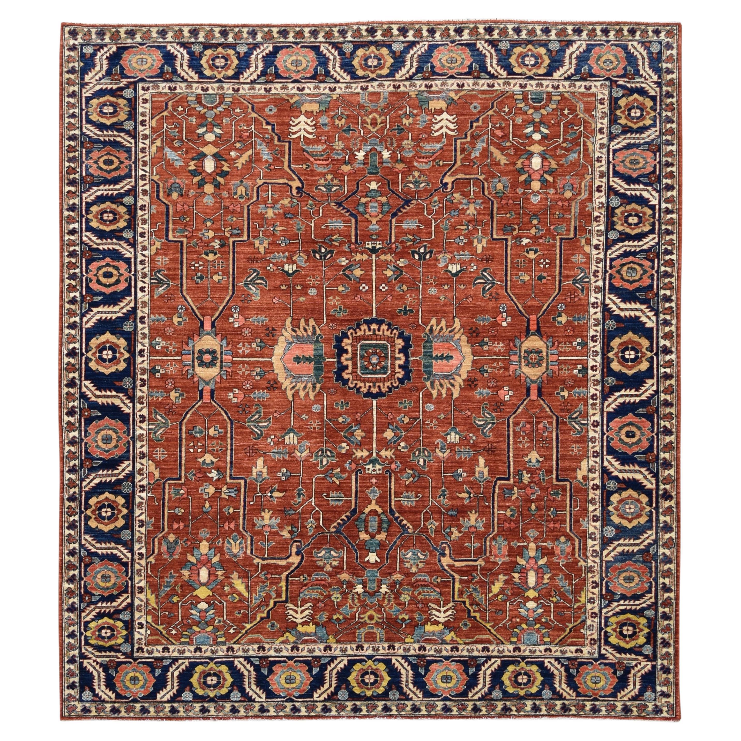 Sultanabad Rugs in lana blu navy e ruggine 8'8''x9'10''