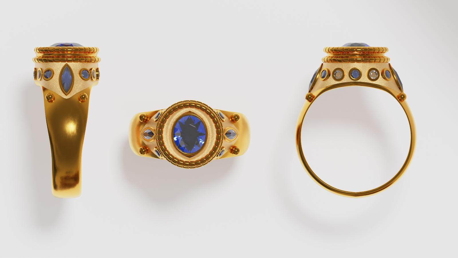 Im Angebot: Sultanato Ring aus 18 Karat Gold mit Tansanit, Saphiren und Aquamarinen () 4