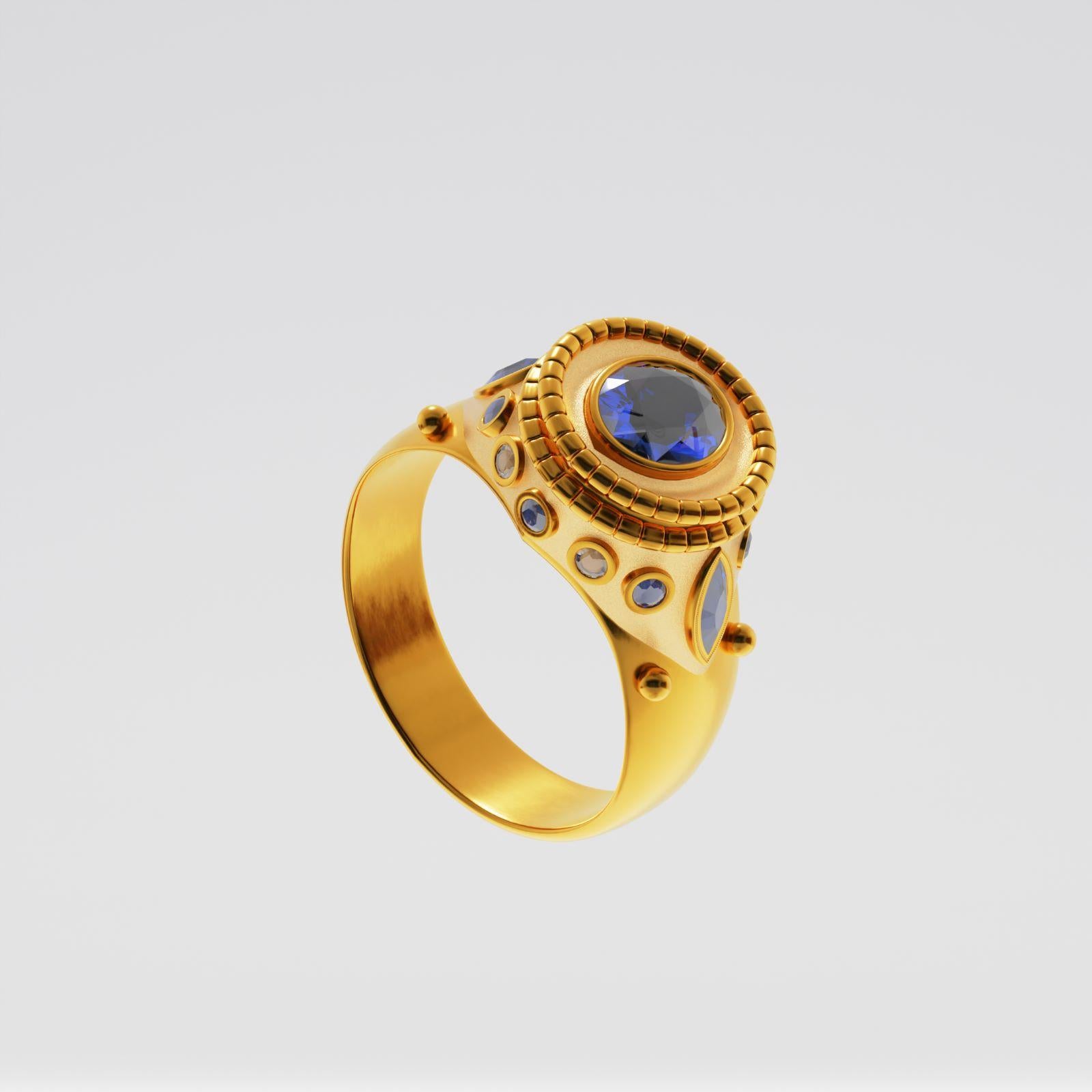 Im Angebot: Sultanato Ring aus 18 Karat Gold mit Tansanit, Saphiren und Aquamarinen () 5