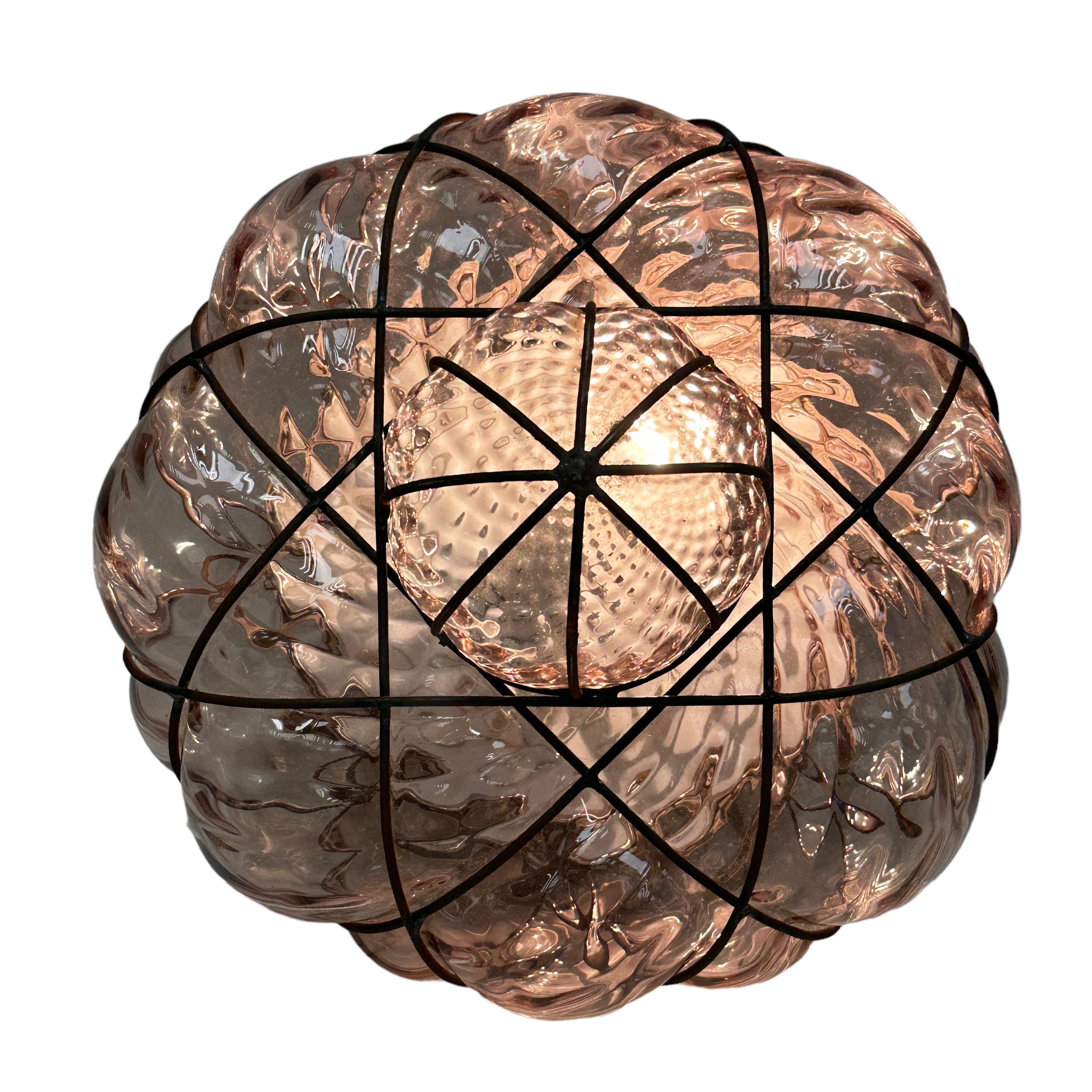 Moorish Sultano Onion Dome Iron Caged Venetian Glass Flush Mount or Sconce, Italy 1950s For Sale