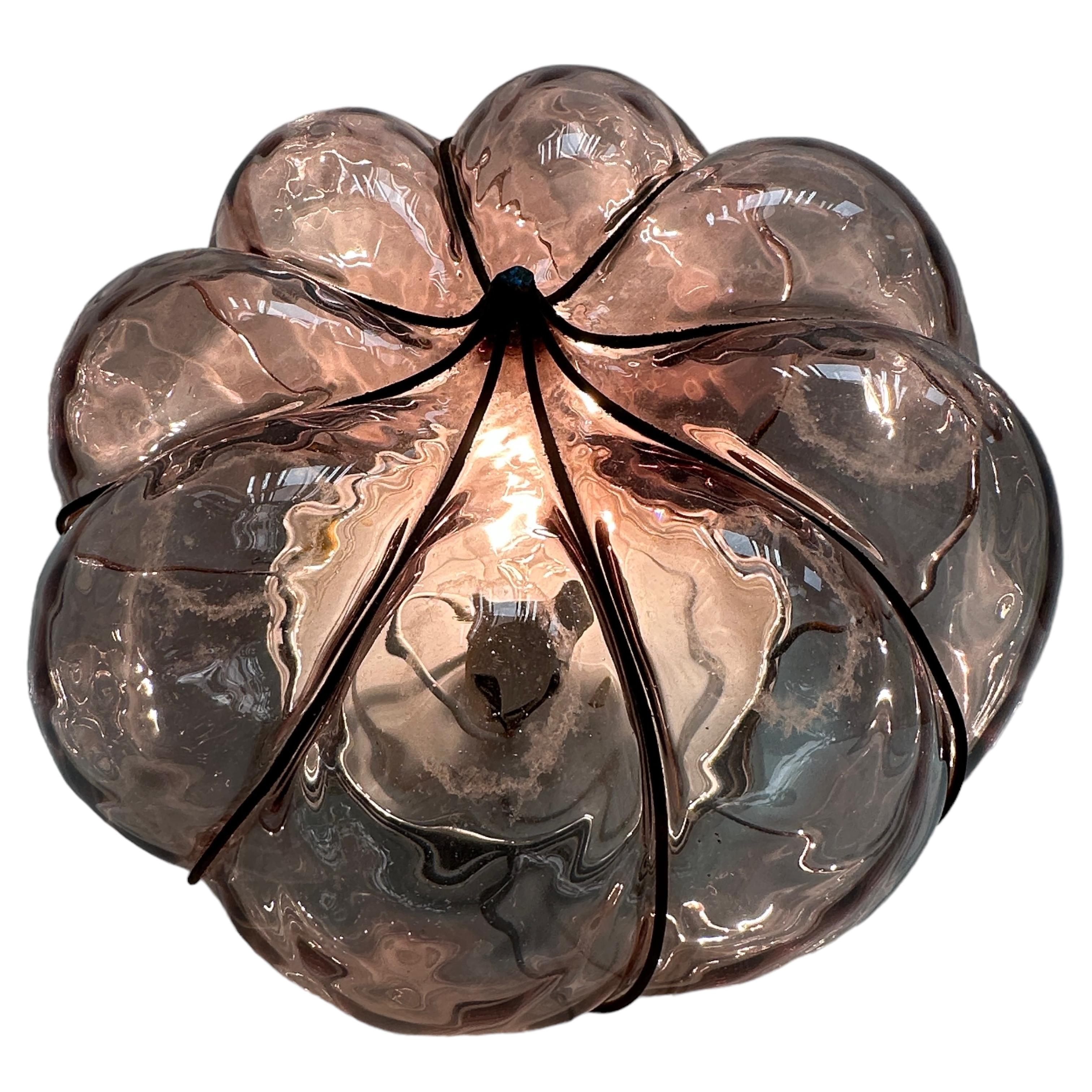 Italian Sultano Iron Caged Venetian Glass Flush Mount or Sconce, Italy 1950s