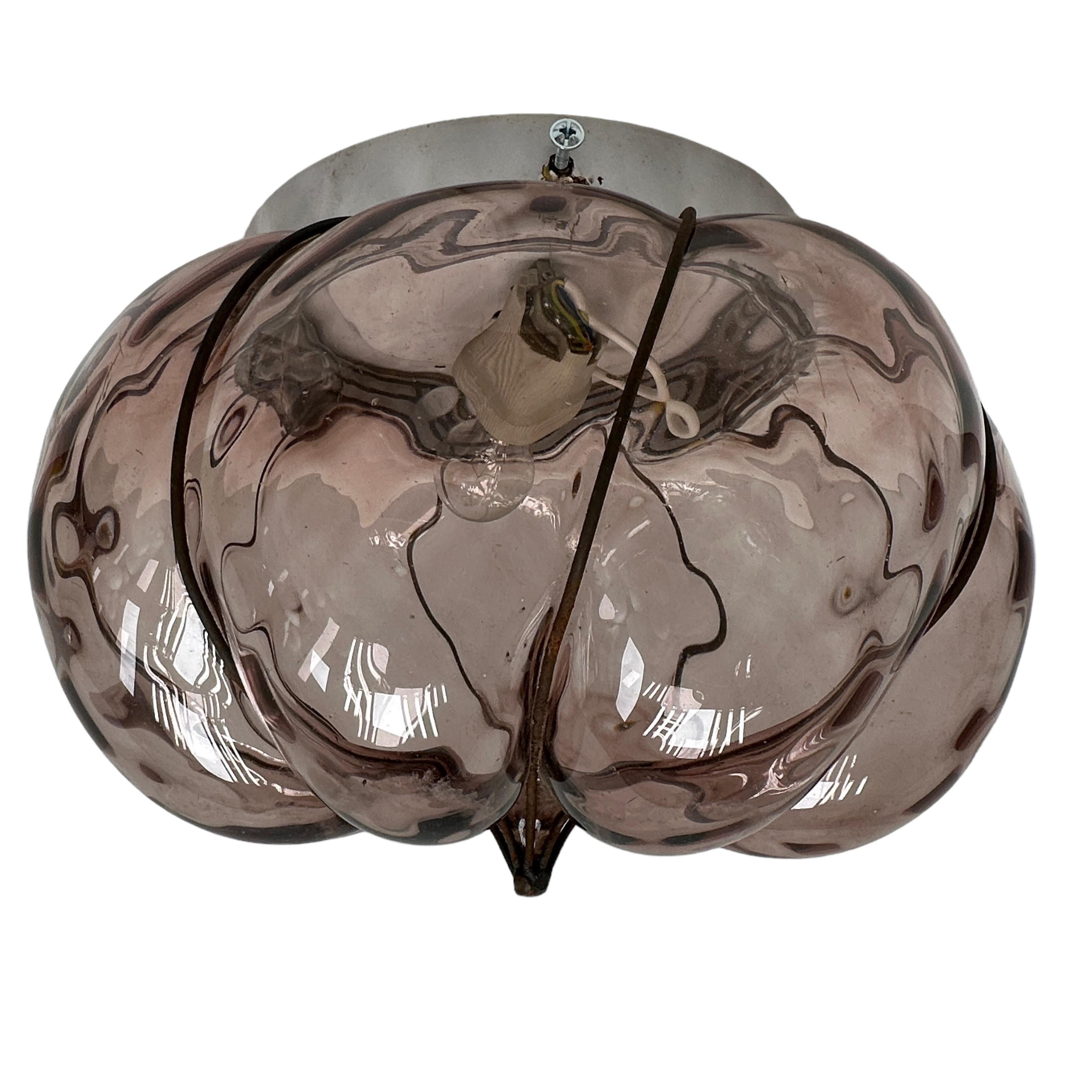 Sultano Iron Caged Venetian Glass Flush Mount or Sconce, Italy 1950s In Good Condition In Nuernberg, DE
