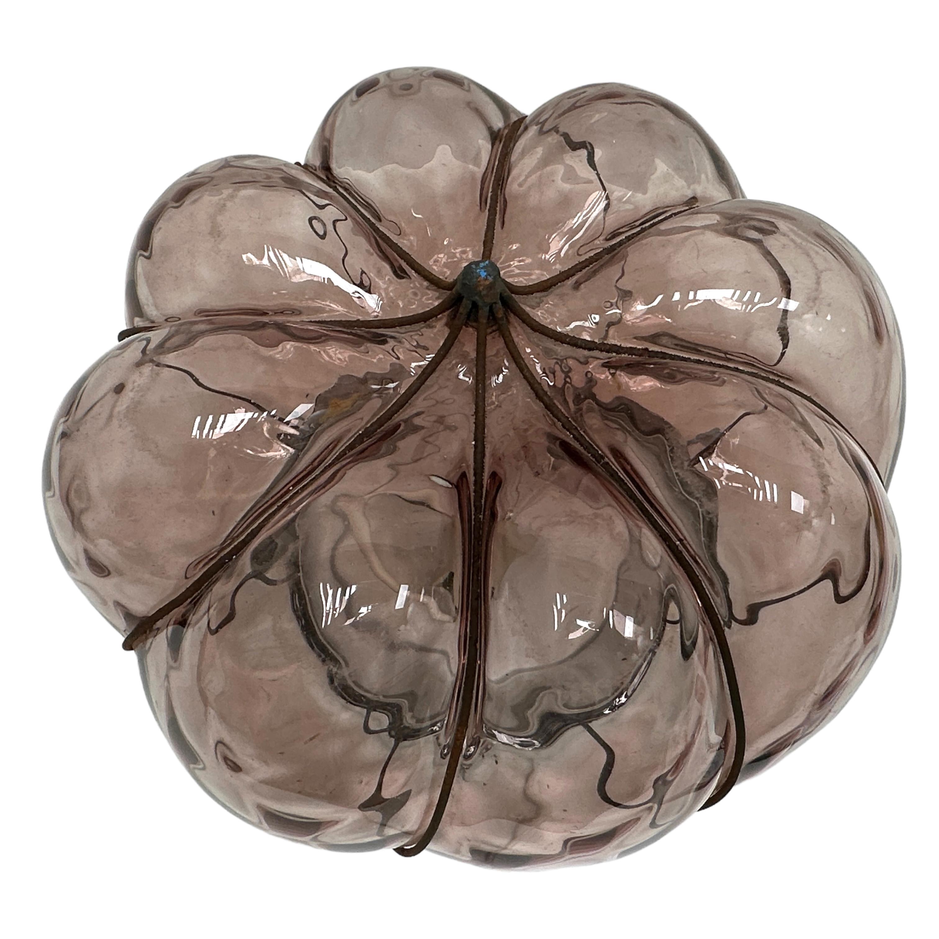 Mid-20th Century Sultano Iron Caged Venetian Glass Flush Mount or Sconce, Italy 1950s