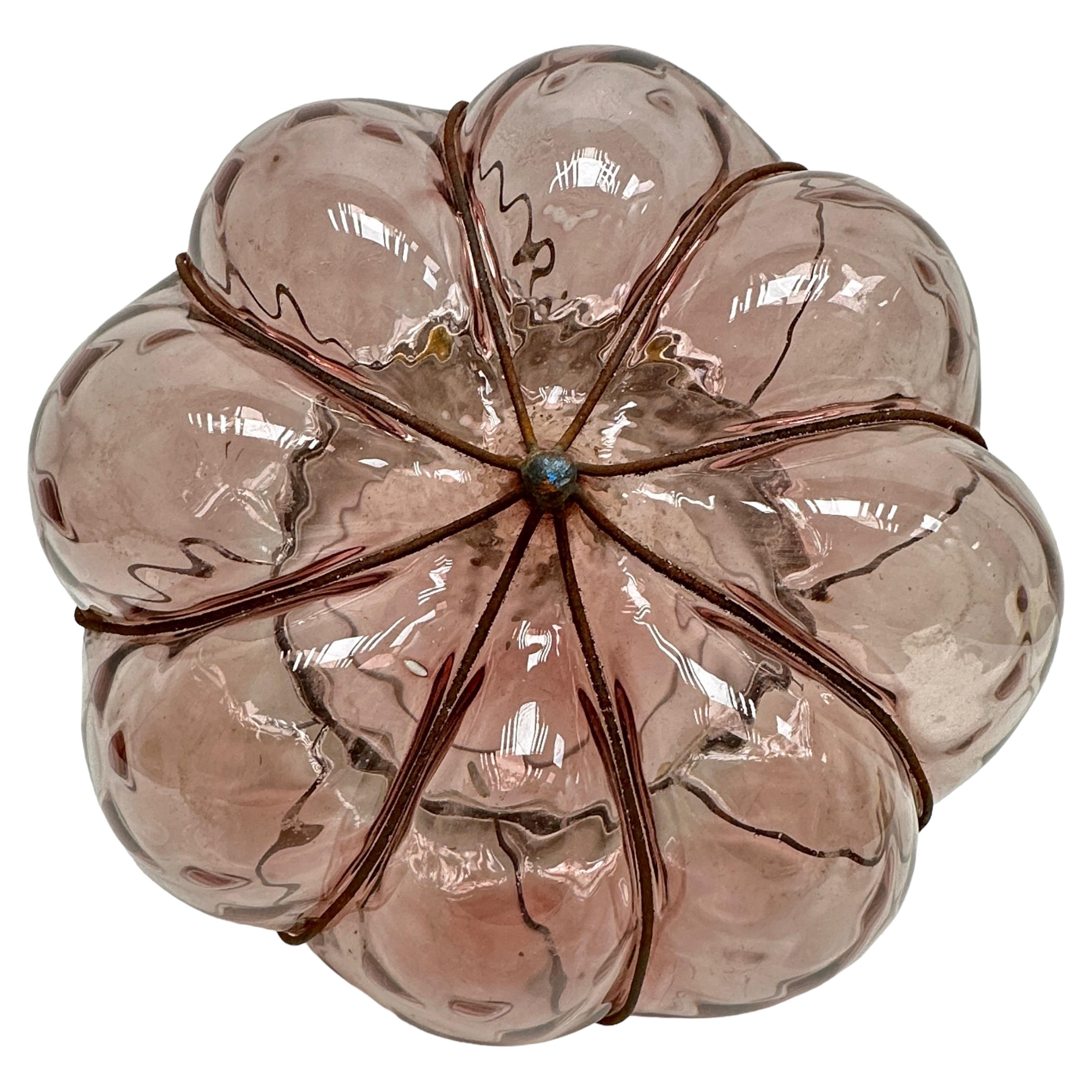 Sultano Iron Caged Venetian Glass Flush Mount or Sconce, Italy 1950s