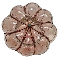 Sultano Iron Caged Venetian Glass Flush Mount or Sconce, Italy 1950s