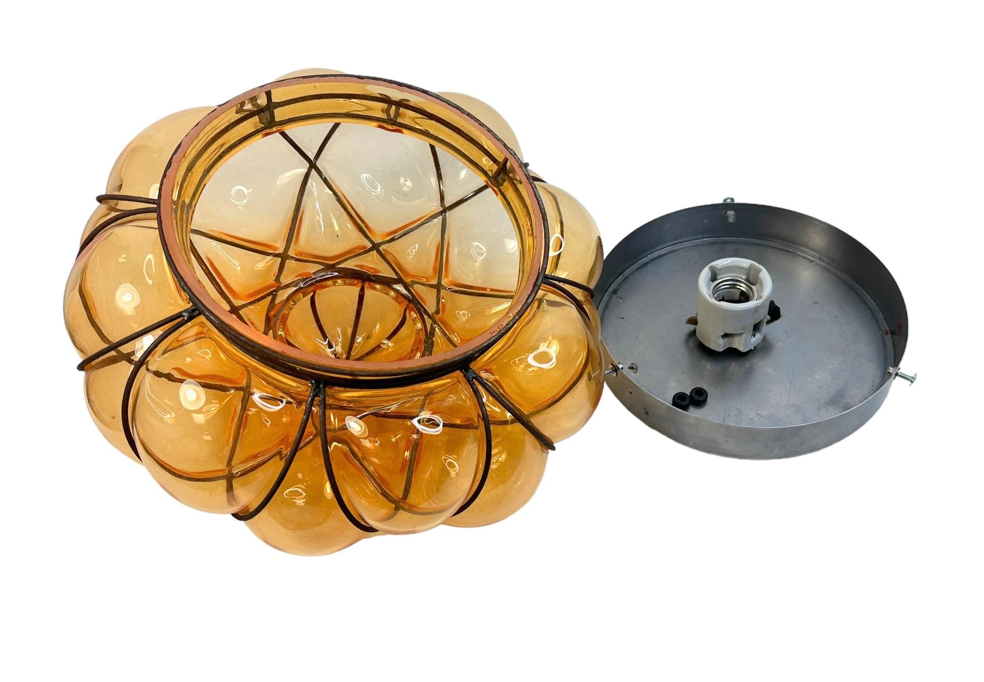 Sultano Onion Dome Iron Caged Venetian Glass Flush Mount or Sconce, Italy 1950s For Sale 2