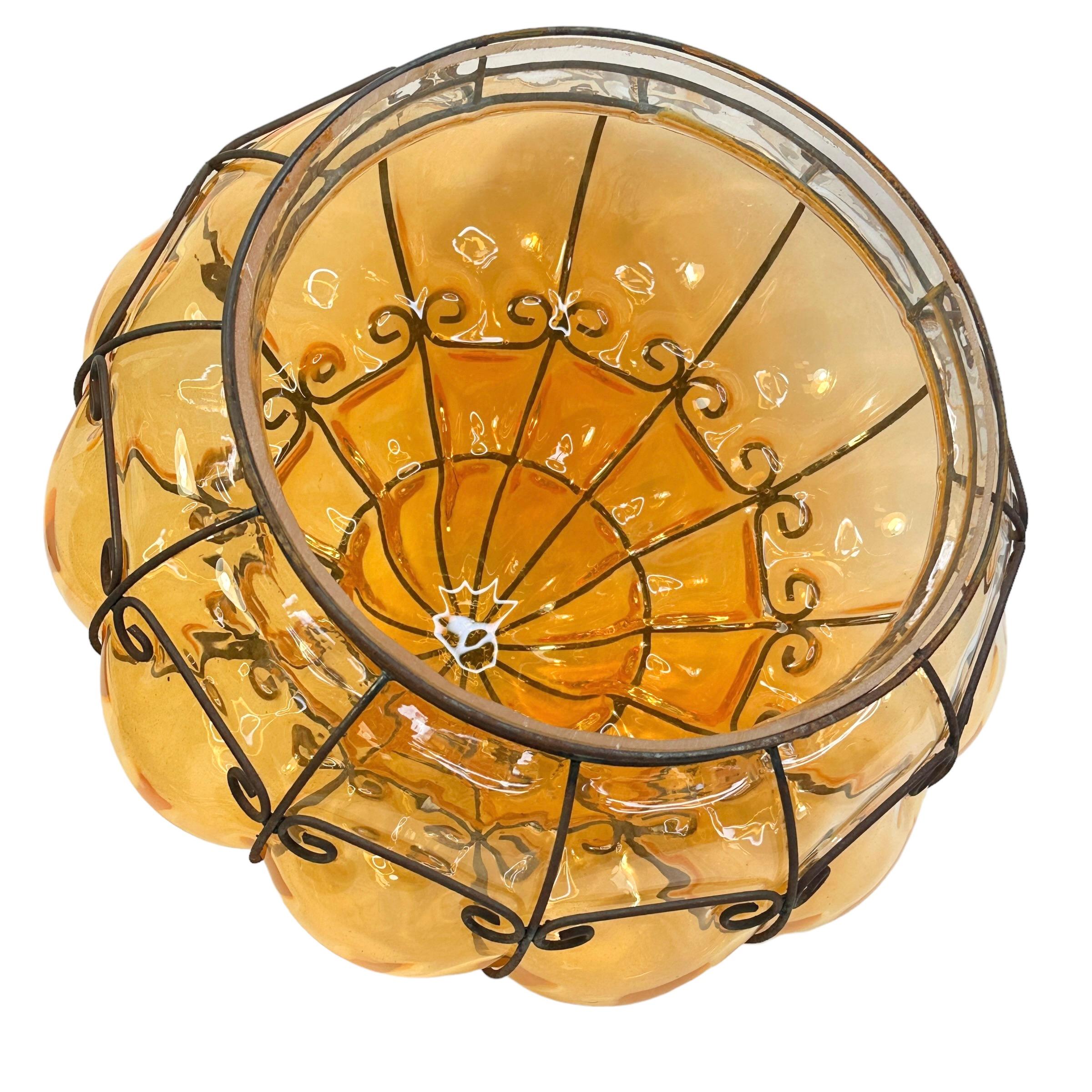 Sultano Onion Dome Iron Caged Venetian Glass Flush Mount or Sconce, Italy 1950s For Sale 2