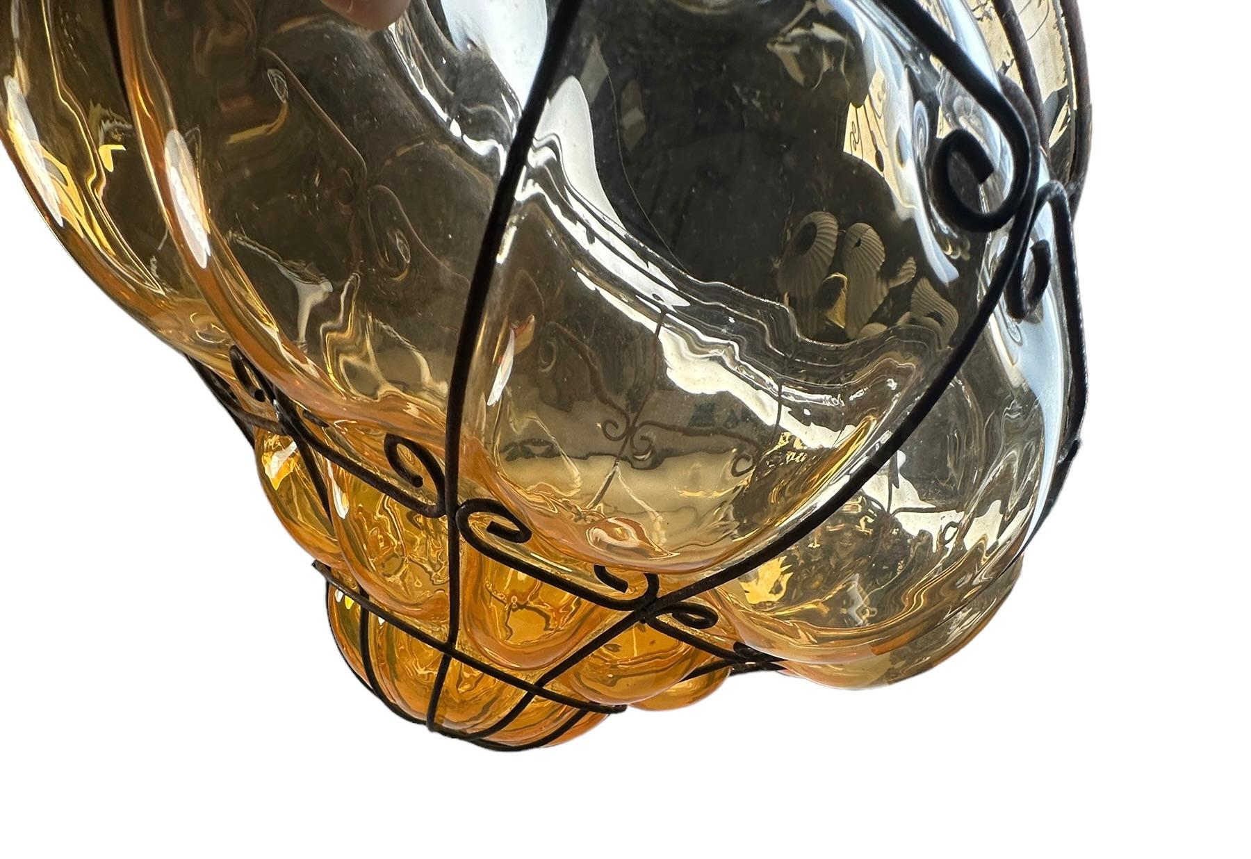 Sultano Onion Dome Iron Caged Venetian Glass Flush Mount or Sconce, Italy 1950s For Sale 3