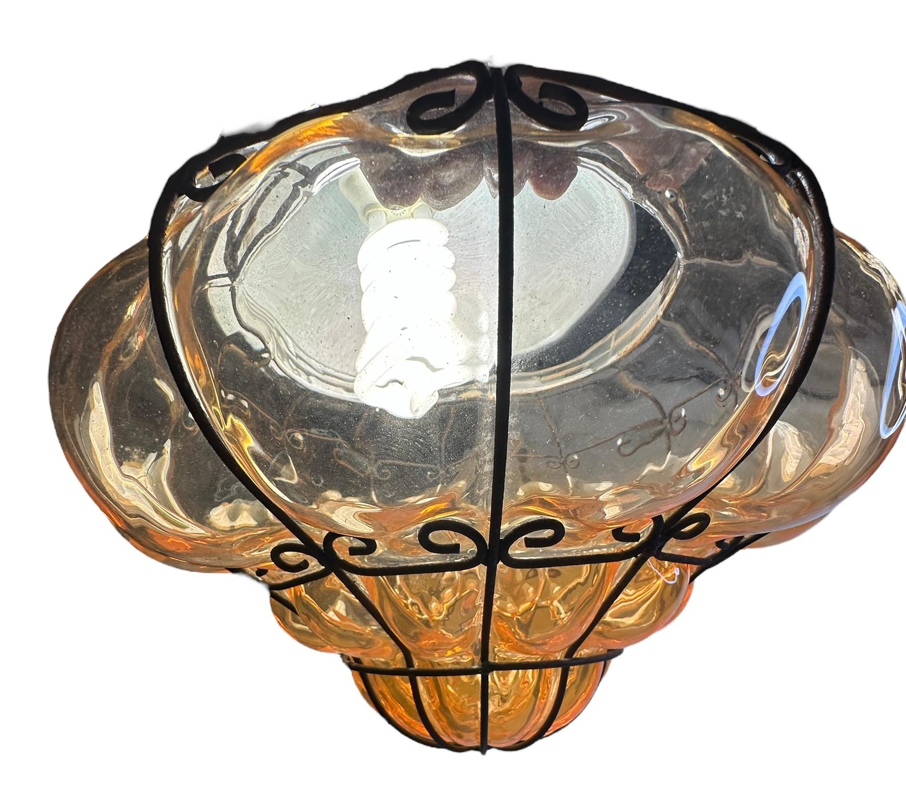 Sultano Onion Dome Iron Caged Venetian Glass Flush Mount or Sconce, Italy 1950s For Sale 4