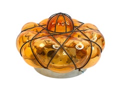 Sultano Onion Dome Iron Caged Venetian Glass Flush Mount or Sconce, Italy 1950s