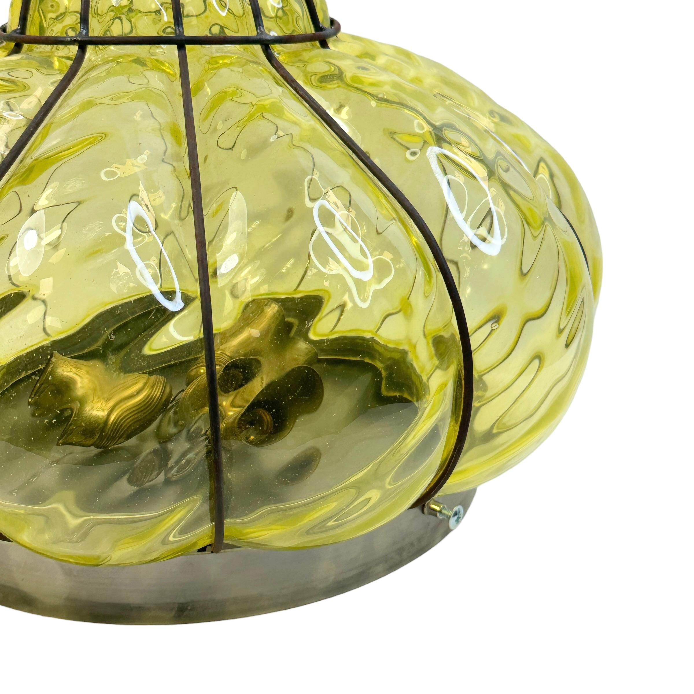 Hand-Crafted Sultano Onion Dome Iron Caged Venetian Glass Flush Mount or Sconce, Italy 1950s For Sale
