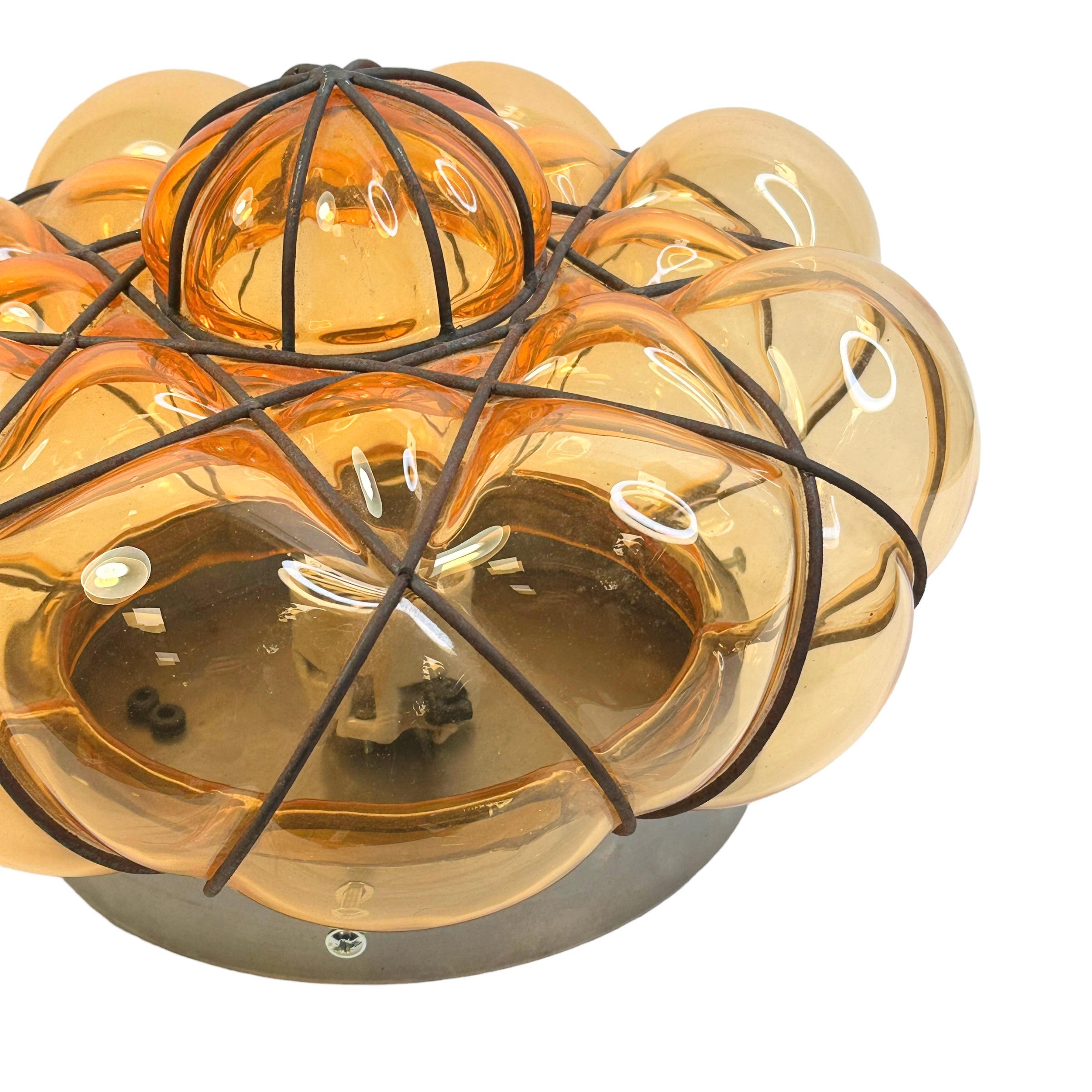 Hand-Crafted Sultano Onion Dome Iron Caged Venetian Glass Flush Mount or Sconce, Italy 1950s For Sale