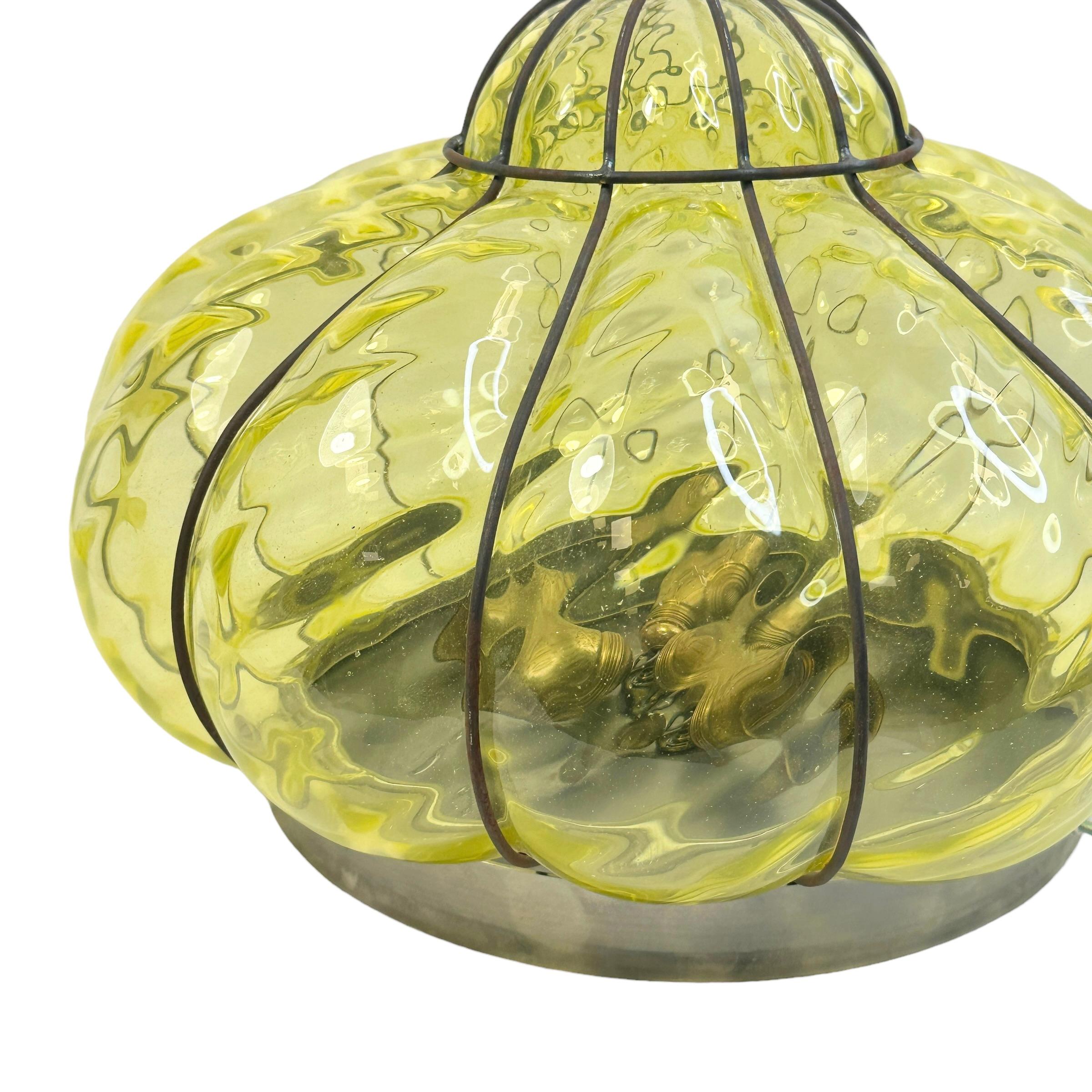 Sultano Onion Dome Iron Caged Venetian Glass Flush Mount or Sconce, Italy 1950s In Good Condition For Sale In Nuernberg, DE