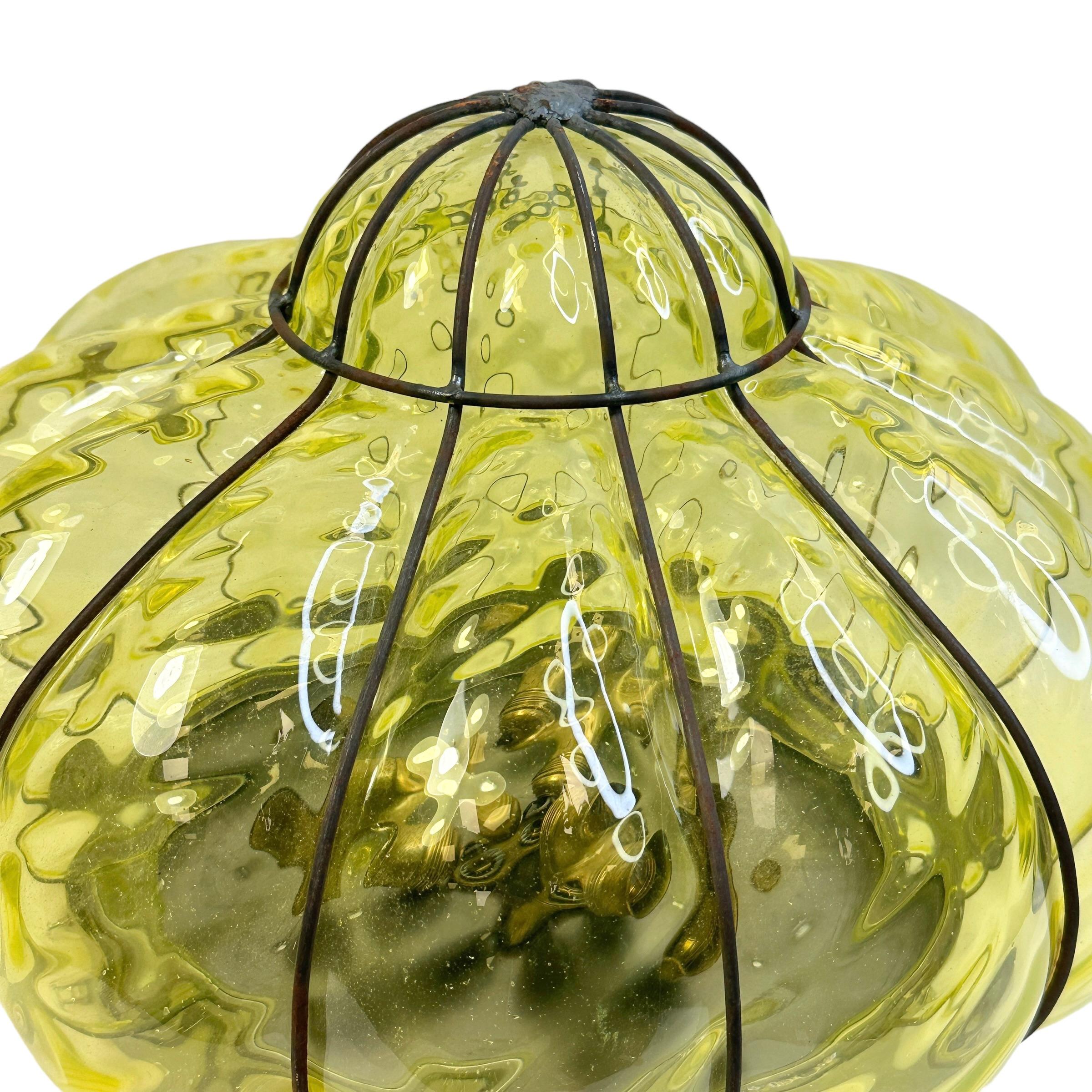 Mid-20th Century Sultano Onion Dome Iron Caged Venetian Glass Flush Mount or Sconce, Italy 1950s For Sale