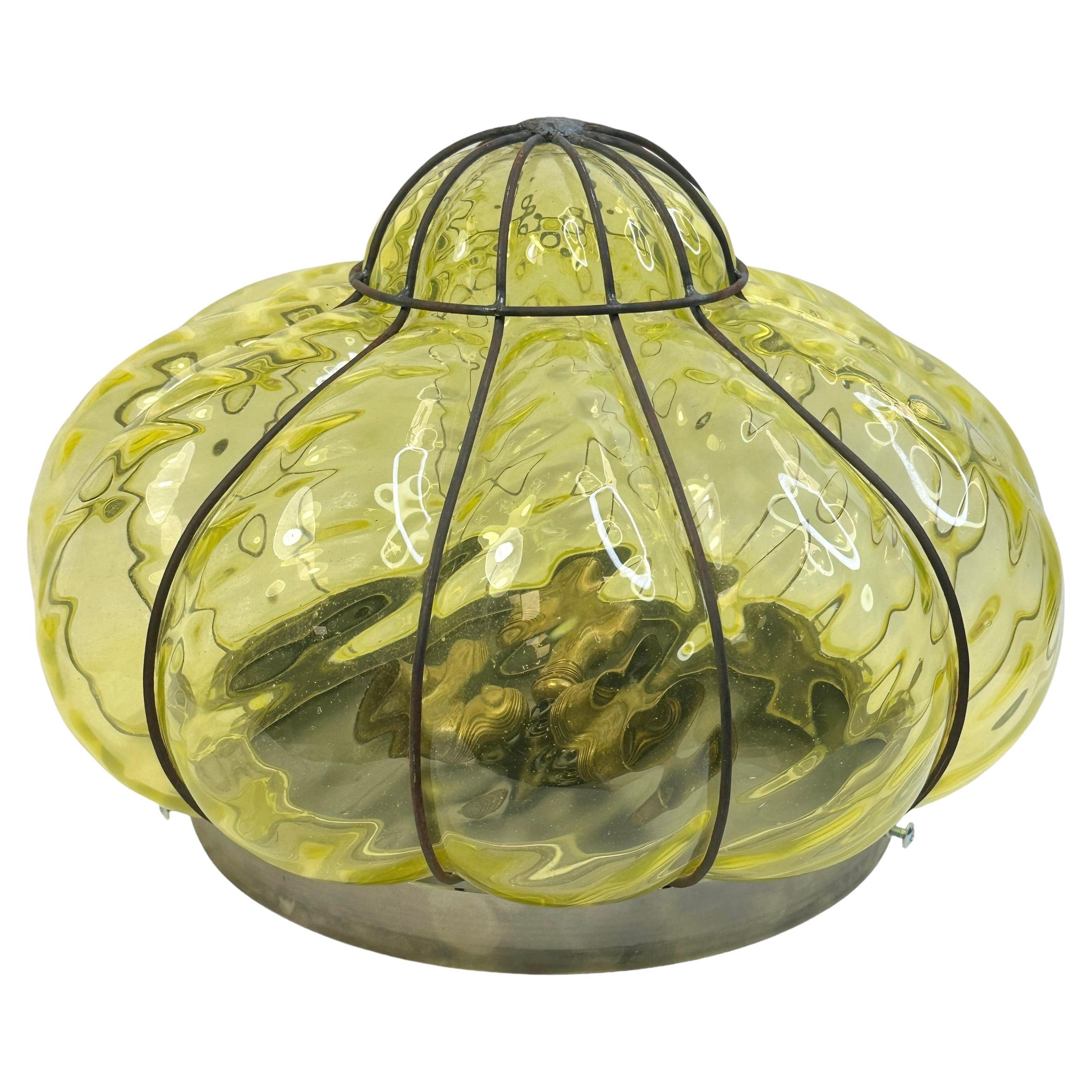 Sultano Onion Dome Iron Caged Venetian Glass Flush Mount or Sconce, Italy 1950s For Sale