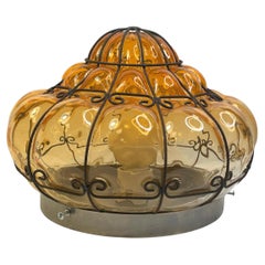Retro Sultano Onion Dome Iron Caged Venetian Glass Flush Mount or Sconce, Italy 1950s