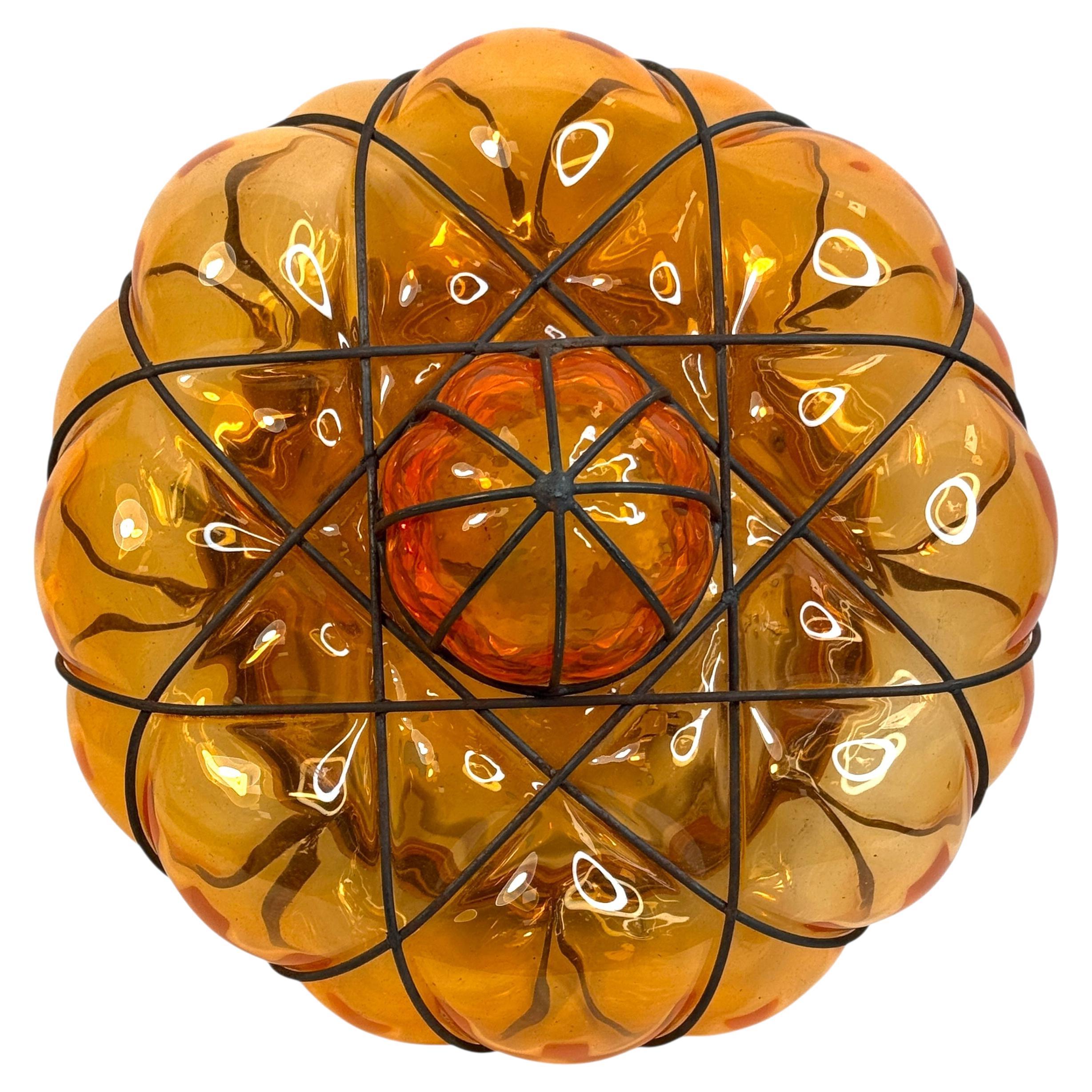 Plafonnier ou applique Sultano en verre vénitien avec cage en fer et dôme en oignon, Italie, années 1950