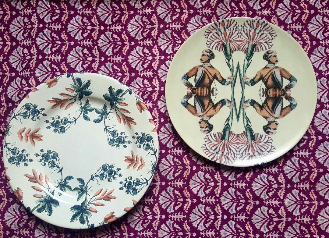 Sultan's Journey Flowers Porcelain Plate by Patch NYC for Les-Ottomans For Sale 1