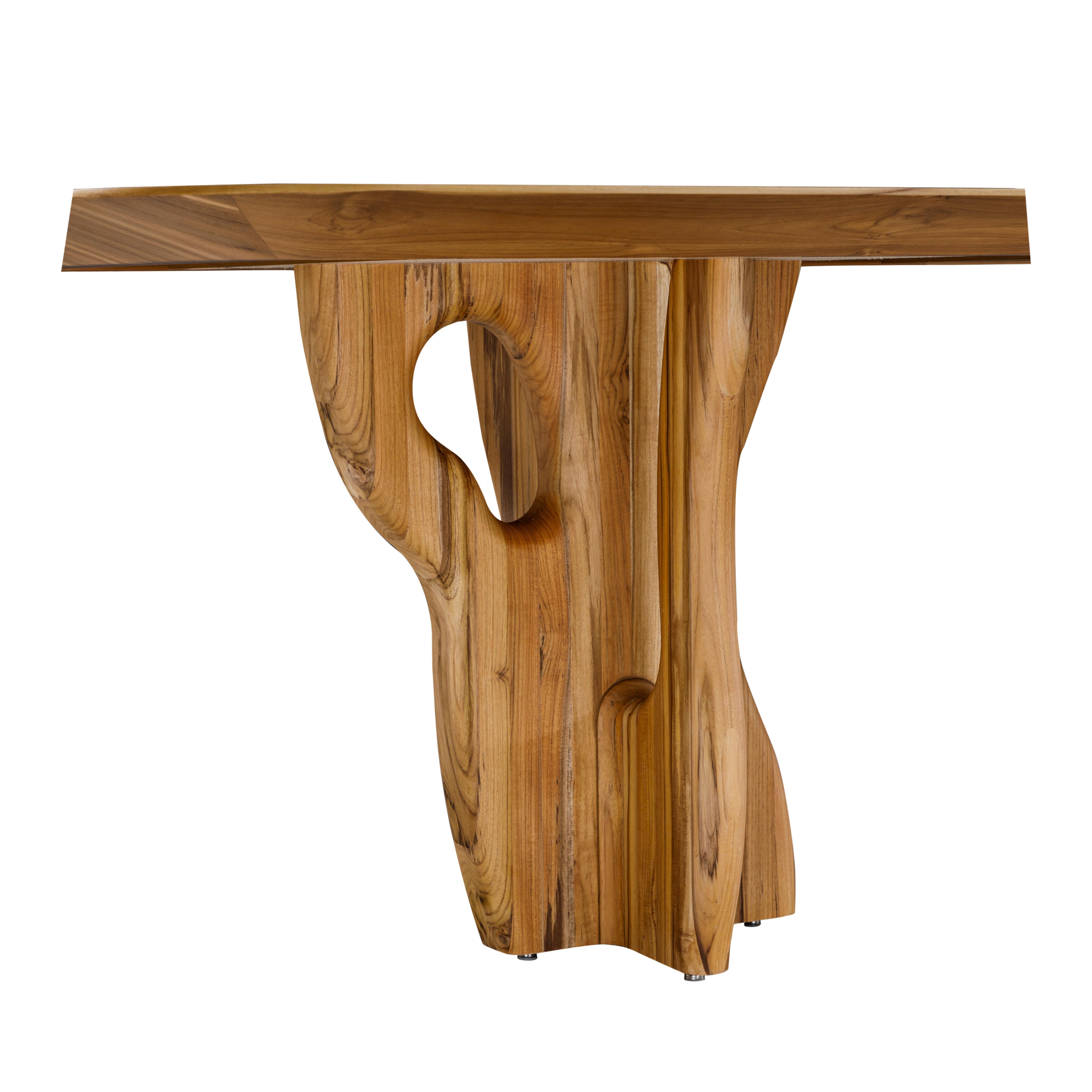 Suma Dining Table with Teak Veneered Top and Organic Solid Wood Legs 110'' In New Condition For Sale In Miami, FL