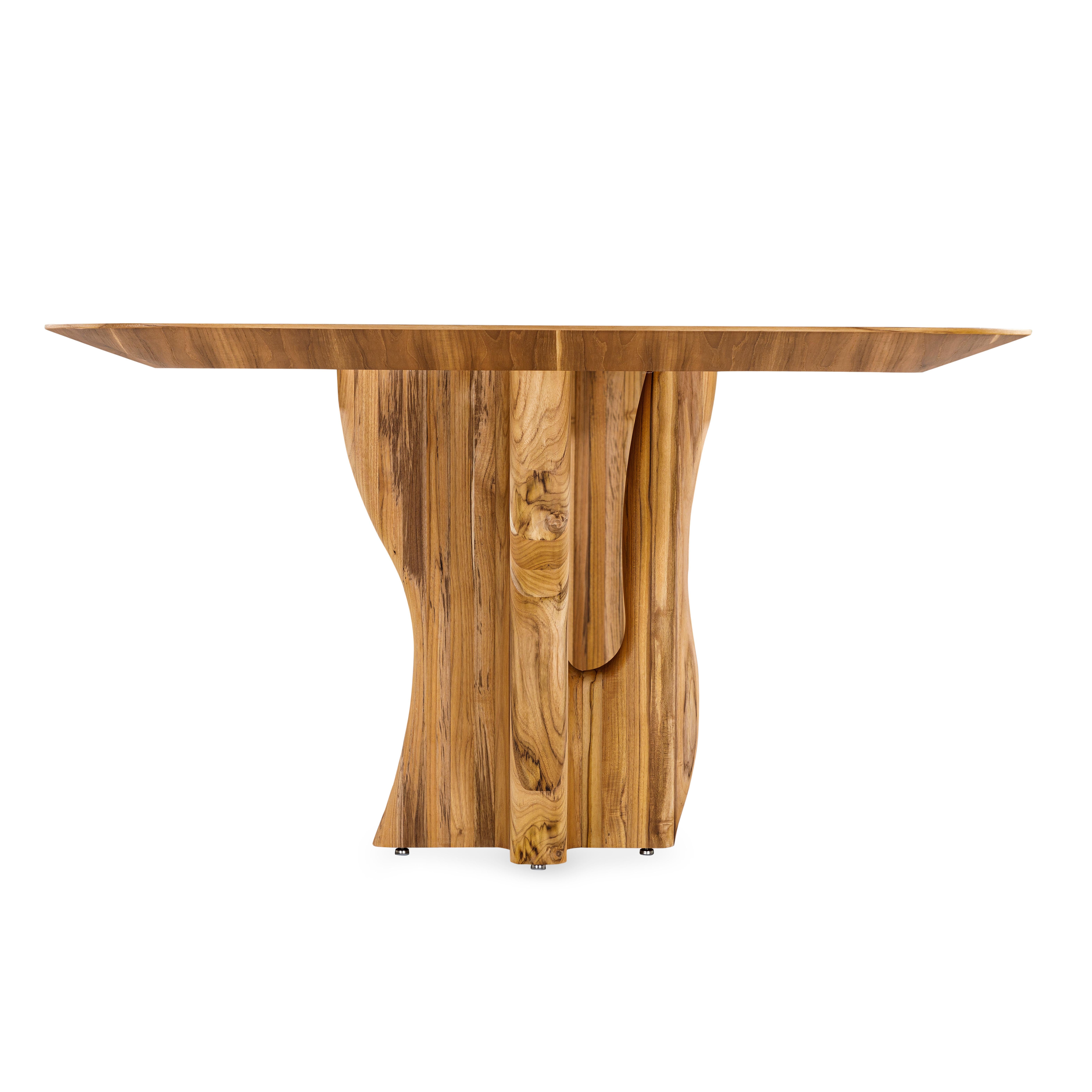 Contemporary Suma Dining Table with Teak Veneered Top and Organic Solid Wood Legs 110'' For Sale