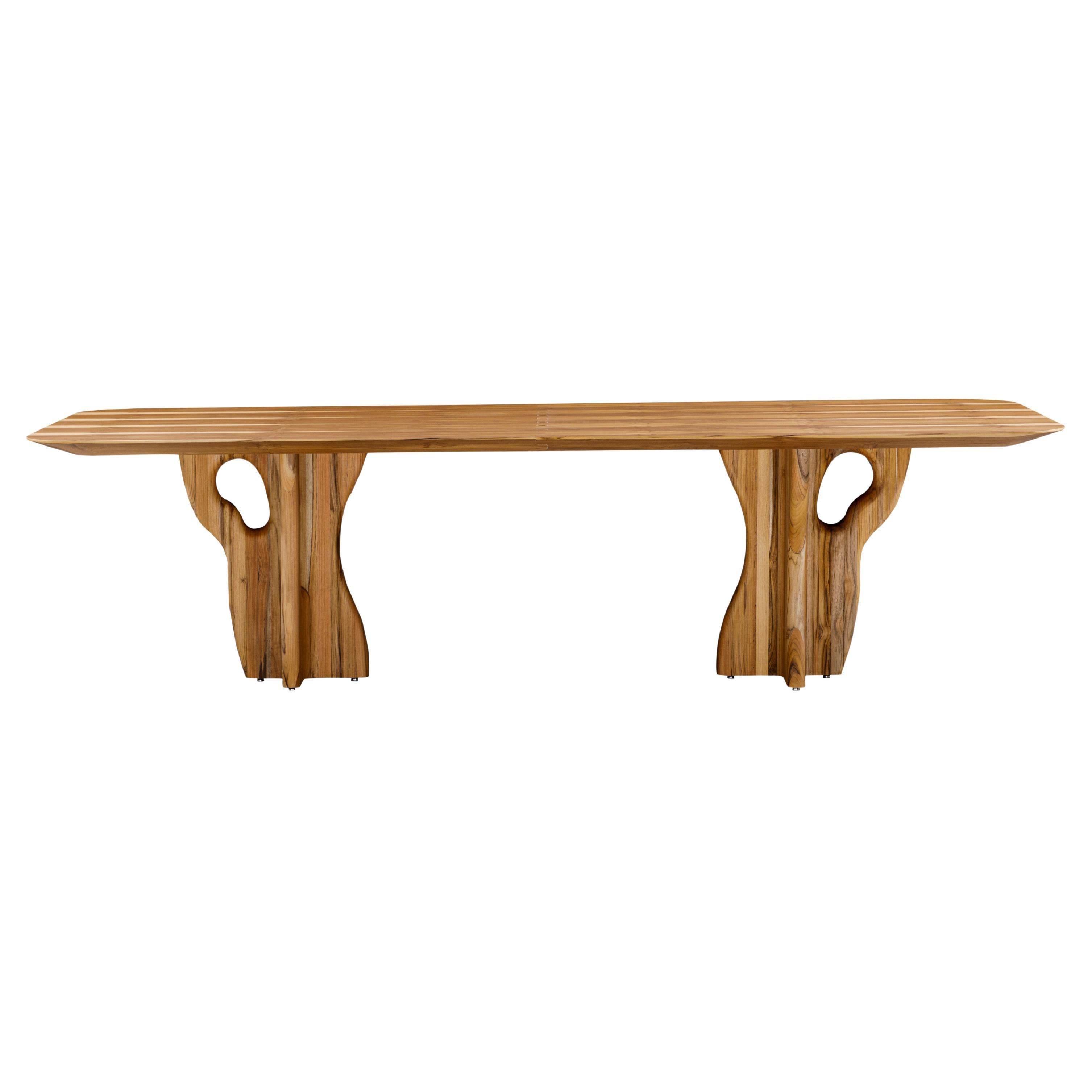 Suma Dining Table with Teak Veneered Top and Organic Solid Wood Legs 110''