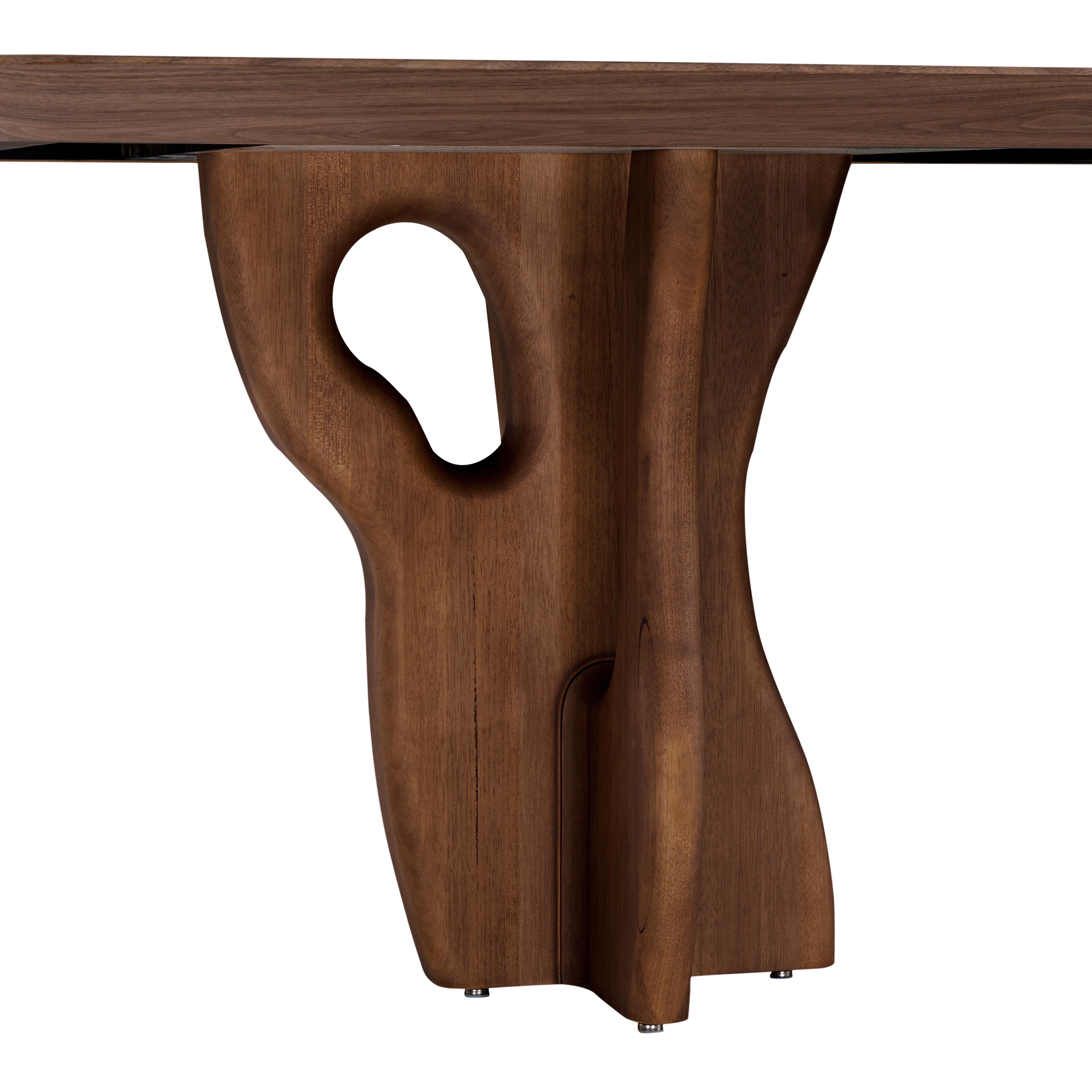 Suma Dining Table with Walnut Veneered Top and Organic Solid Wood Legs 110'' In New Condition For Sale In Miami, FL