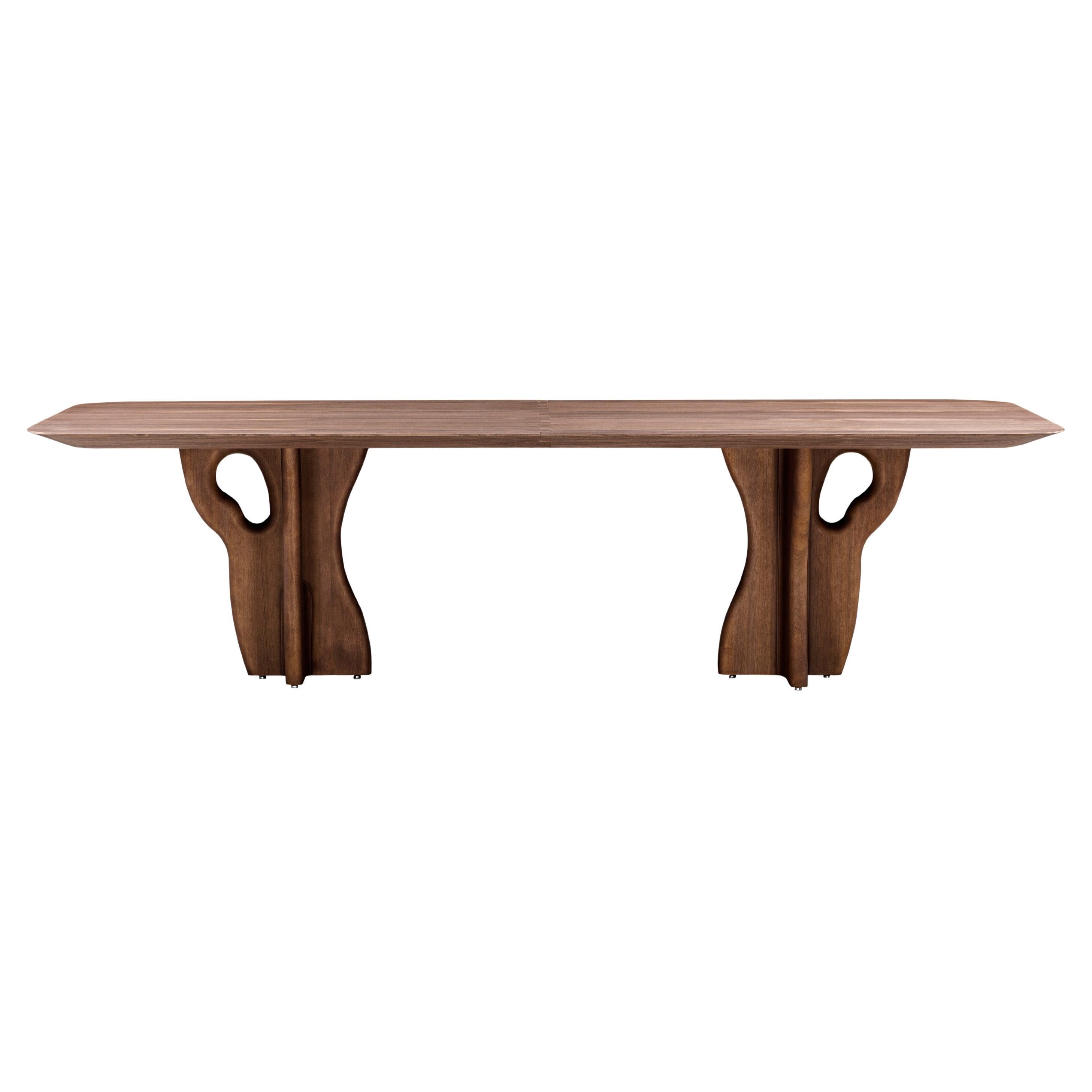 Suma Dining Table with Walnut Veneered Top and Organic Solid Wood Legs 110'' For Sale
