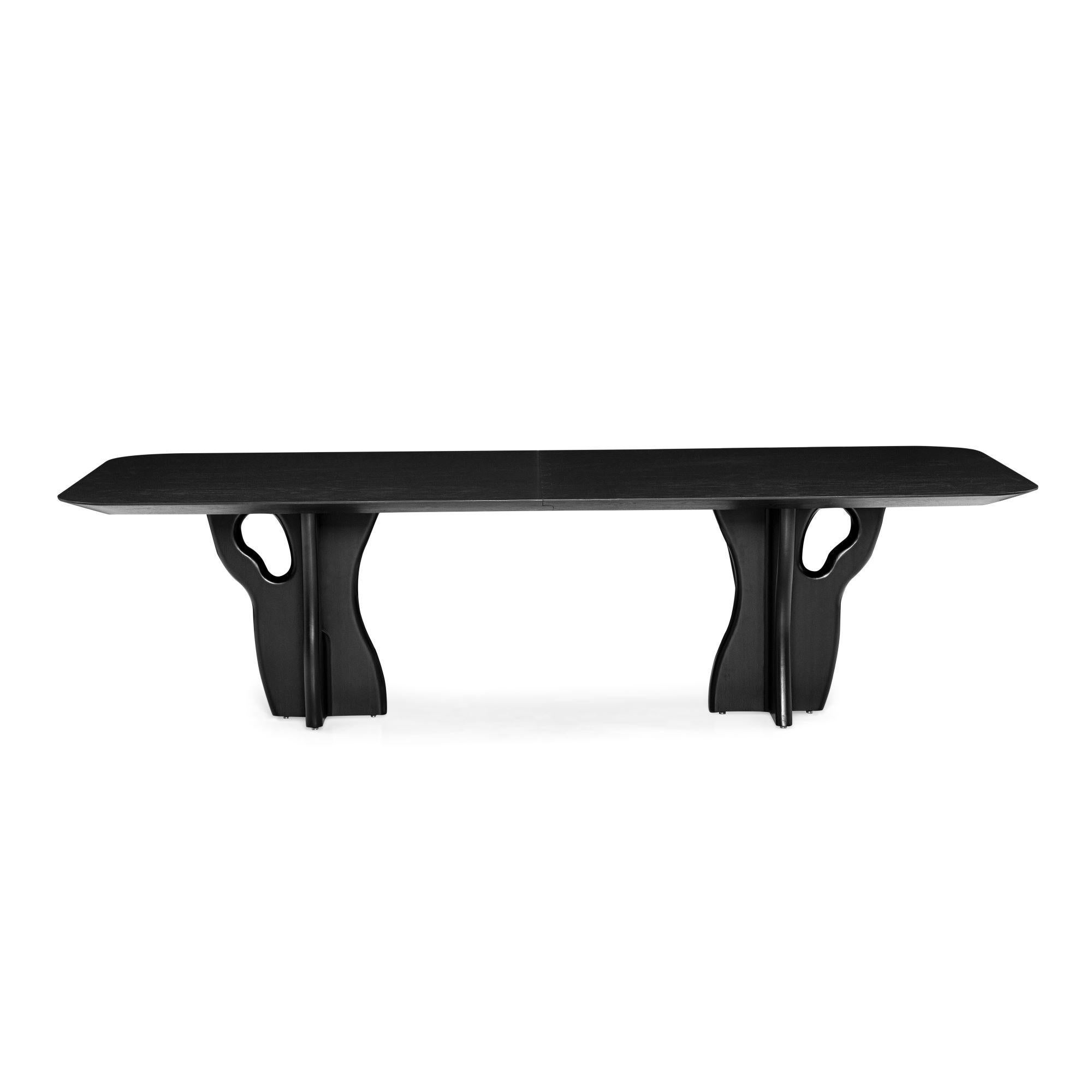 Customizable Dining Table with 86-Inch Black Oak Top and Organic Base, Suma Line In New Condition For Sale In Miami, FL
