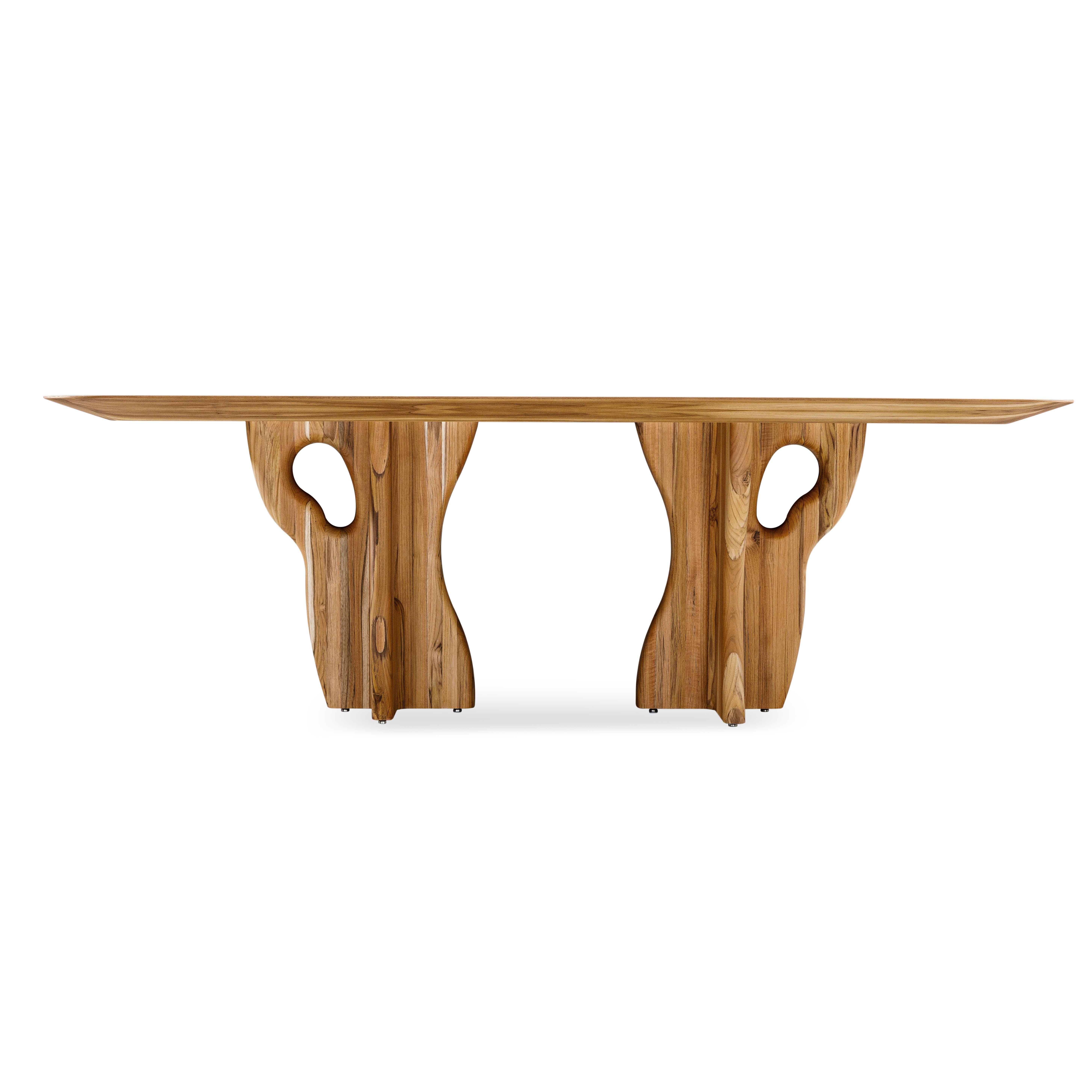 Suma Dining Table with Teak Veneered Top and Organic Solid Wood Legs 86'' In New Condition For Sale In Miami, FL