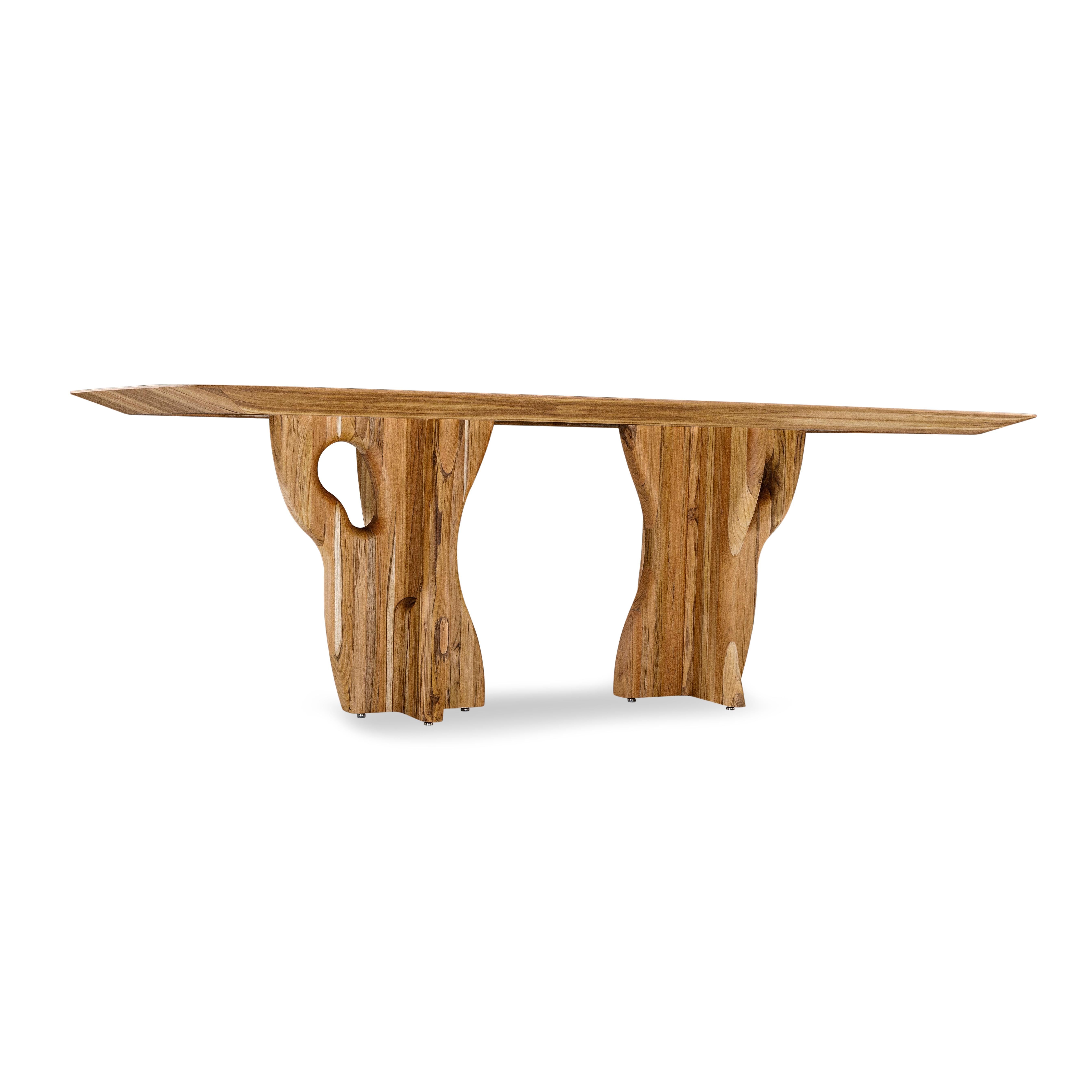 Suma Dining Table with Teak Veneered Top and Organic Solid Wood Legs 86'' For Sale 1