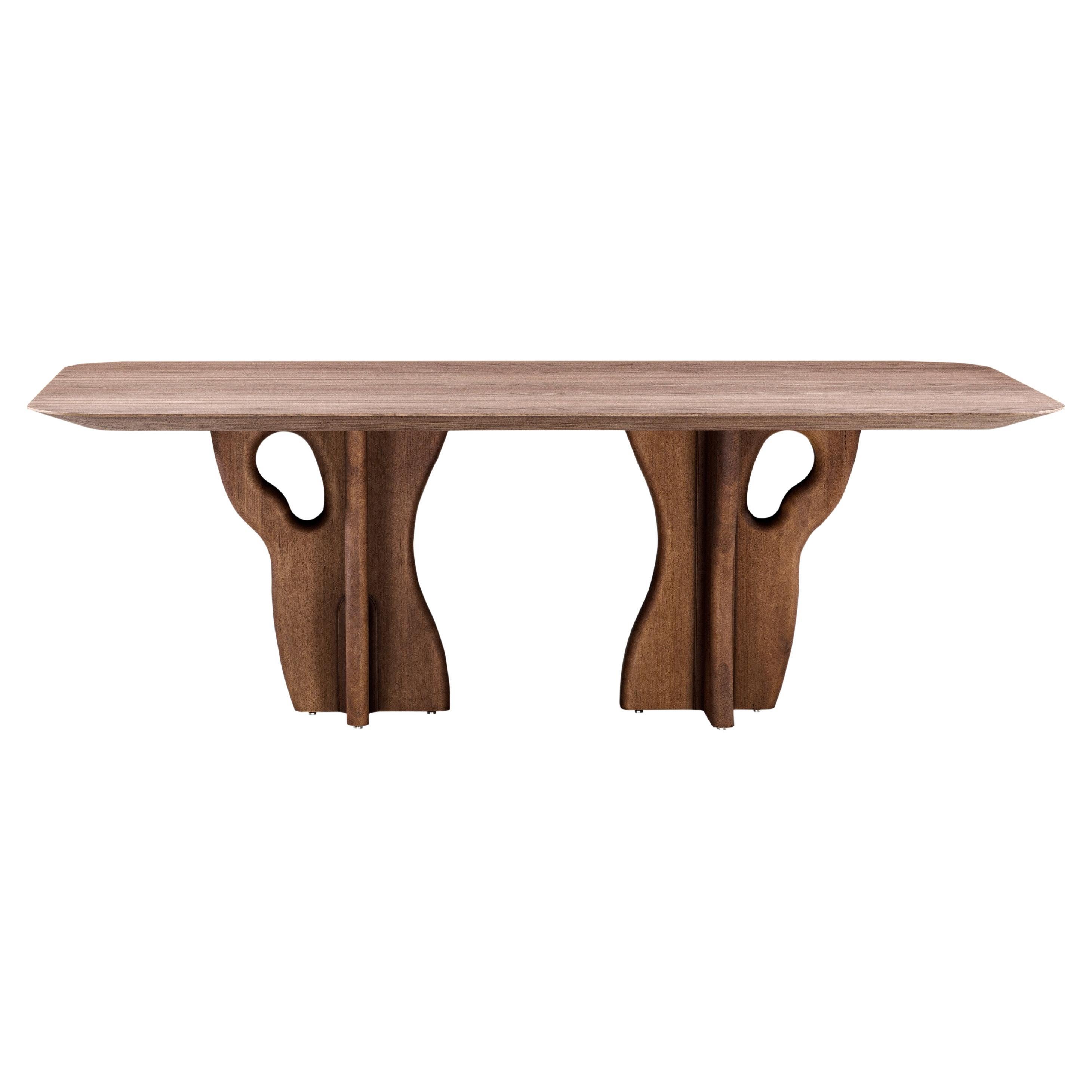 Suma Dining Table with Walnut Veneered Top and Organic Solid Wood Legs 86'' For Sale