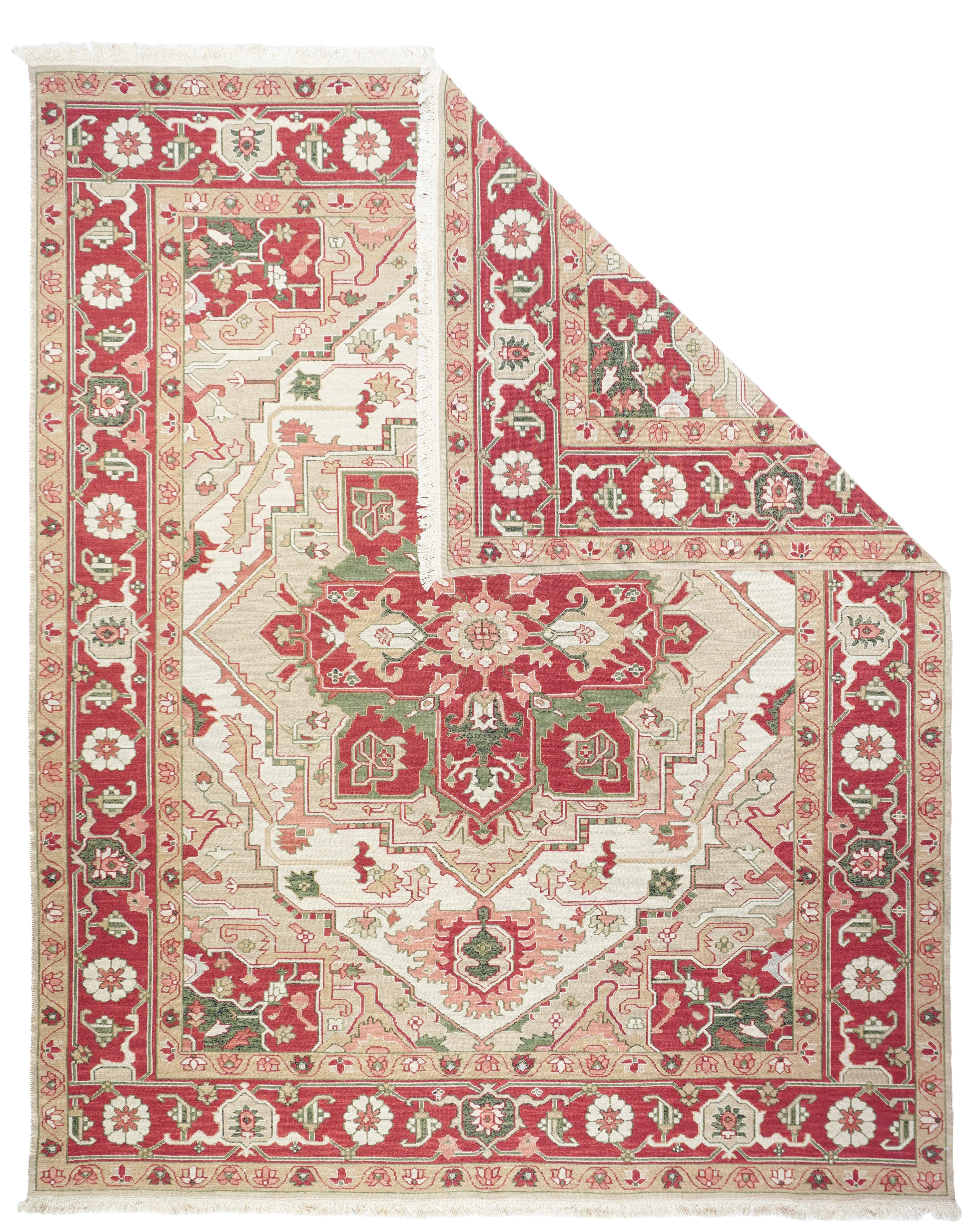 Sumak Teppich 8'0'' x 10'0''. Eher eine Technik als eine bestimmte Art, bei der die Kettfäden mit farbigen Schussfäden umwickelt werden, um ein Muster zu erzeugen. Kaukasische, türkische, persische und andere Typen.  Ergibt einen flachen, florfreien