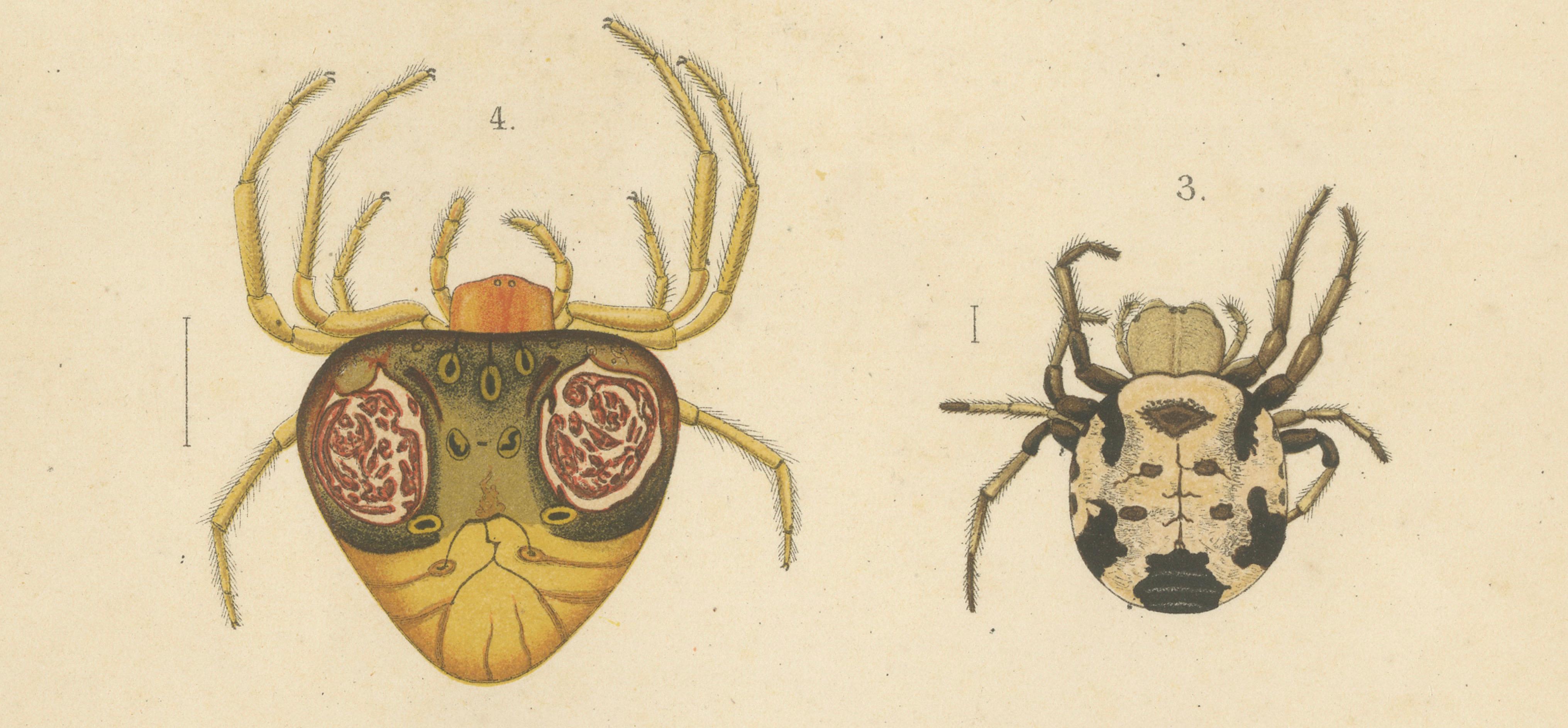 Engraved Sumatra Gasteracantha Spiders – Antique Natural History Print c.1887 For Sale