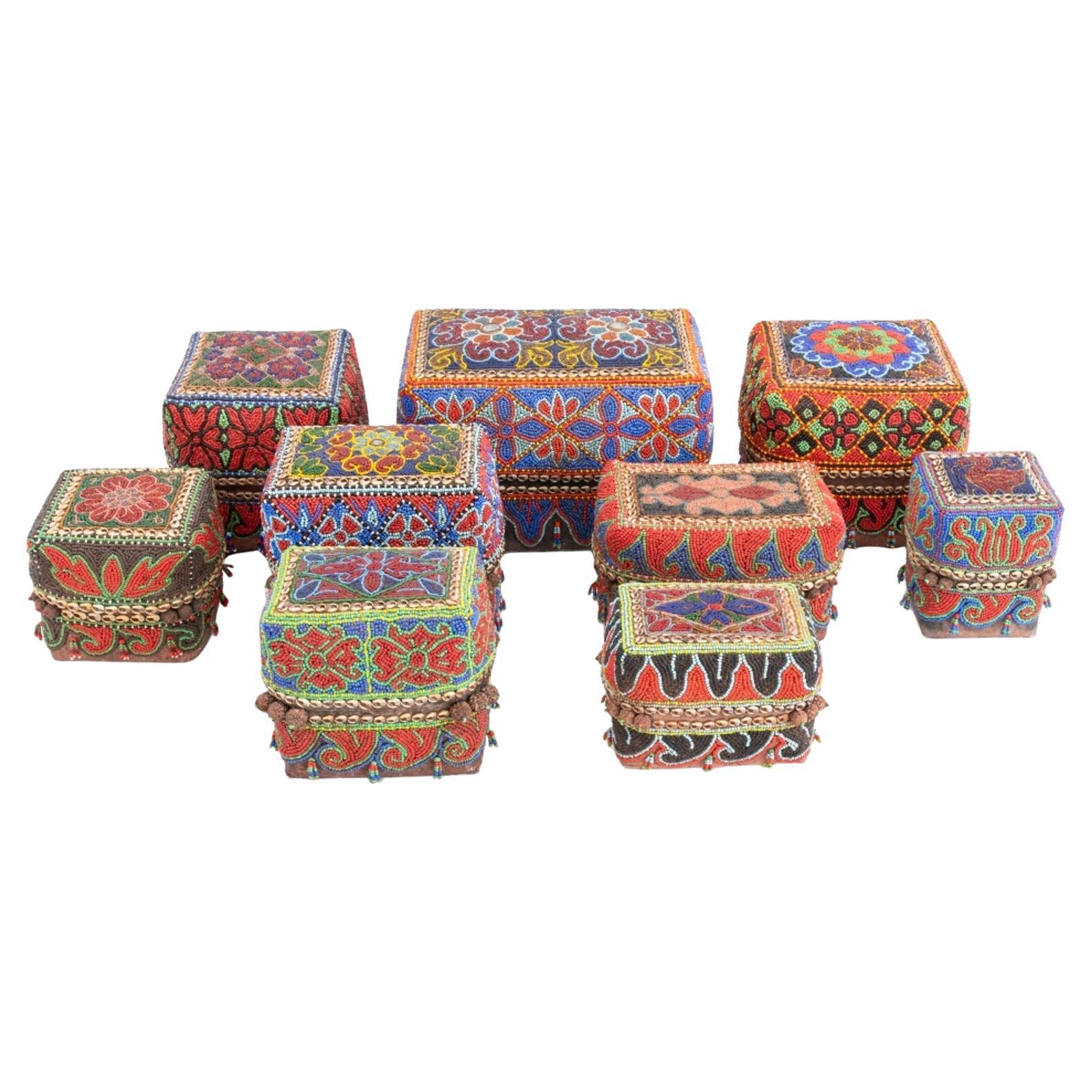 Sumatran Beaded Boxes, Group of 9 For Sale