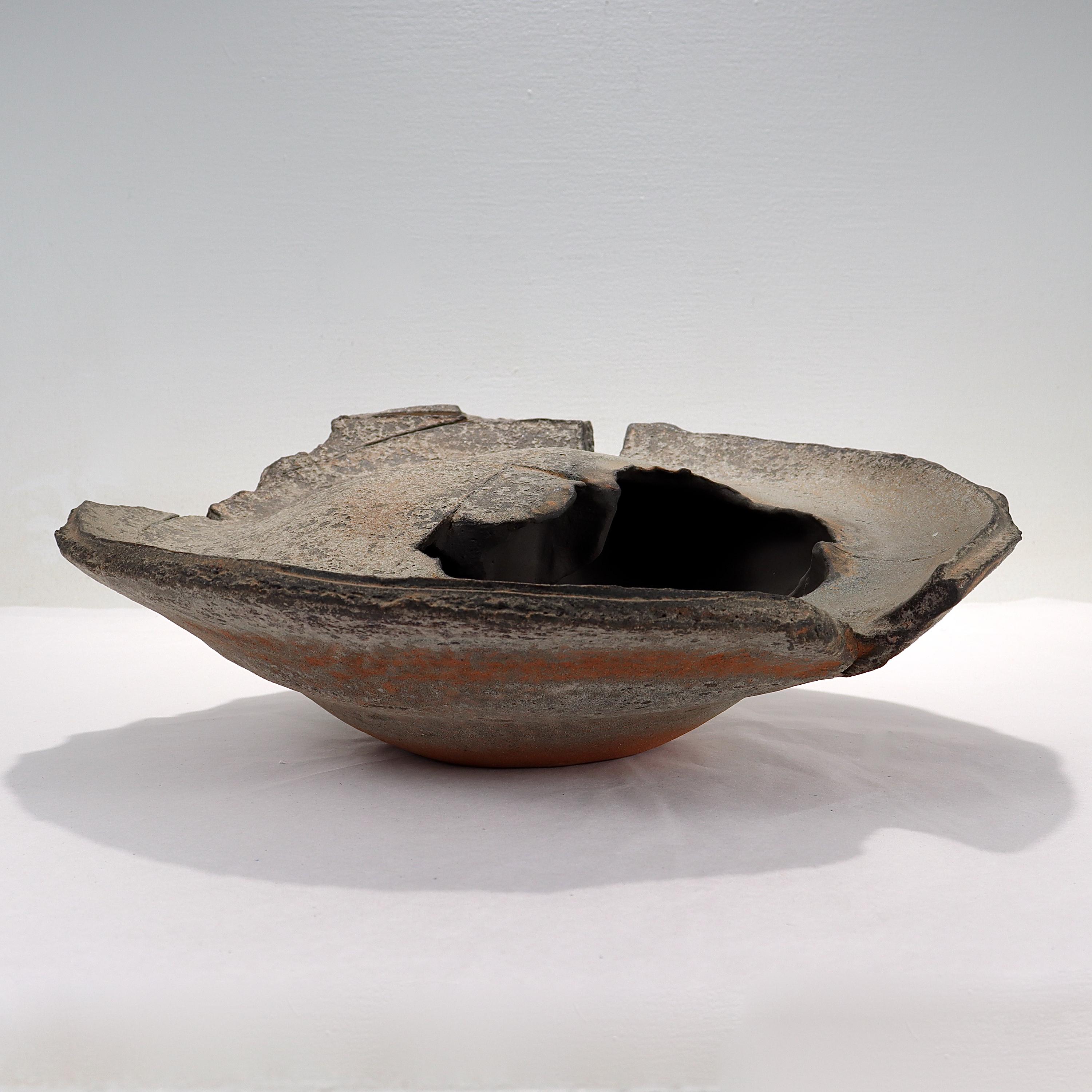 A fine modernist stoneware pottery sculpture or vessel.

By Sumi Maeshima. 

Entitled 