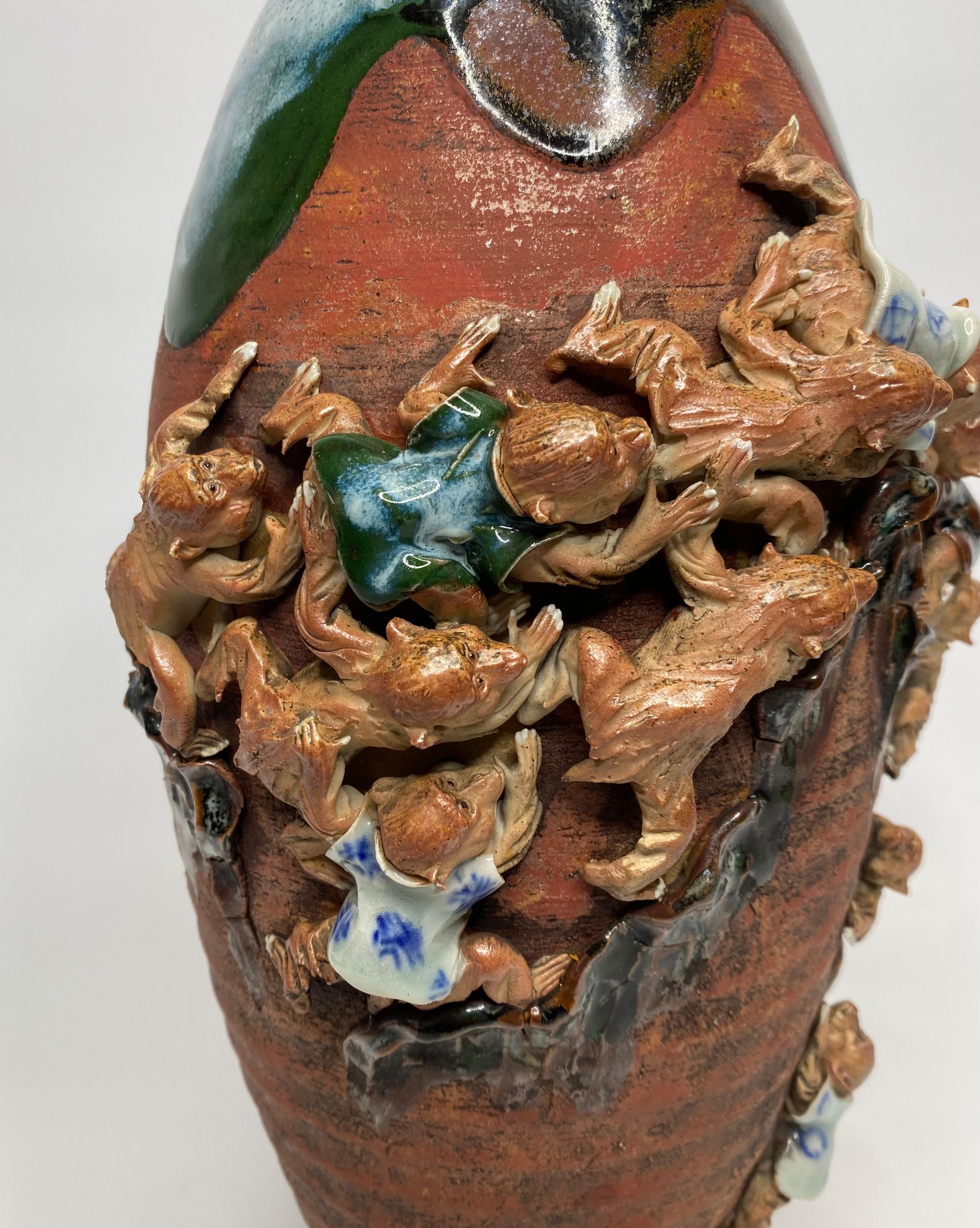 Pottery Sumidagawa pottery Monkeys vase, Ban-Ni, Japan, Meiji Period. For Sale