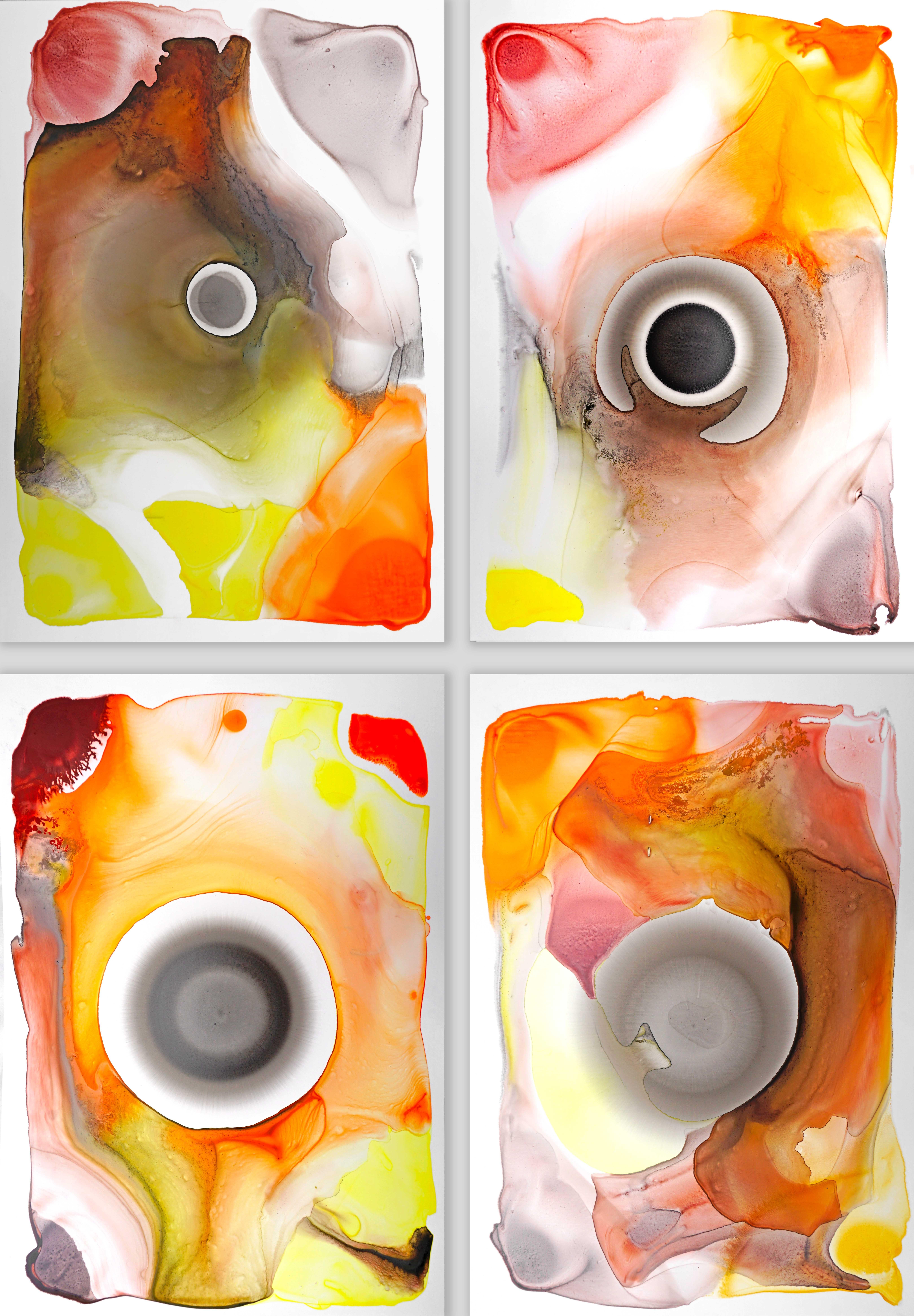 4 dipinti realizzati con inchiostro acrilico su carta Yupo 300 gsm 21x29 cm ciascuno