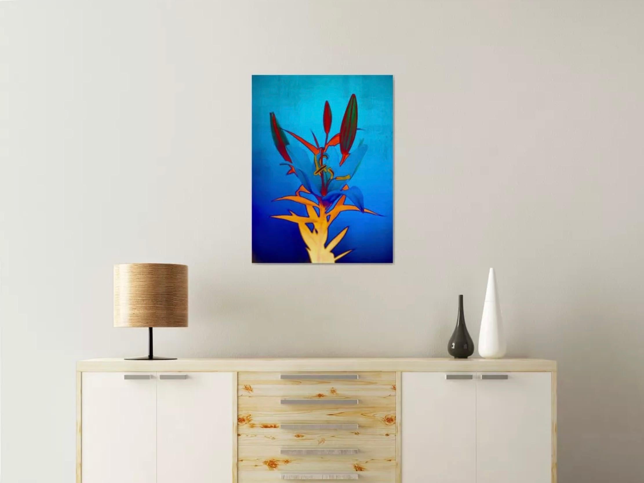 Arte contemporanea indiana di Sumit Mehndiratta - Giglio di fiamma blu in vendita 1