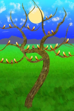 Art contemporain indien de Sumit Mehndiratta - Paysage d'arbres ensoleillé