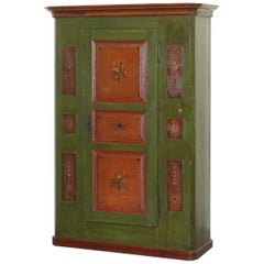 Sumlime Hand Painted Green Austrian circa 1800 Hall Cupboard Wardrobe Floral