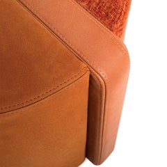 Summa Cylindrical Orange Leather and Fabric Pouf