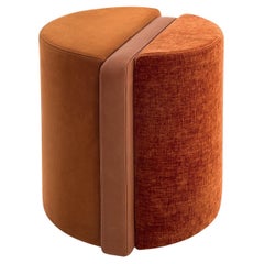 Summa Zylindrisch Orange Leder und Stoff Pouf